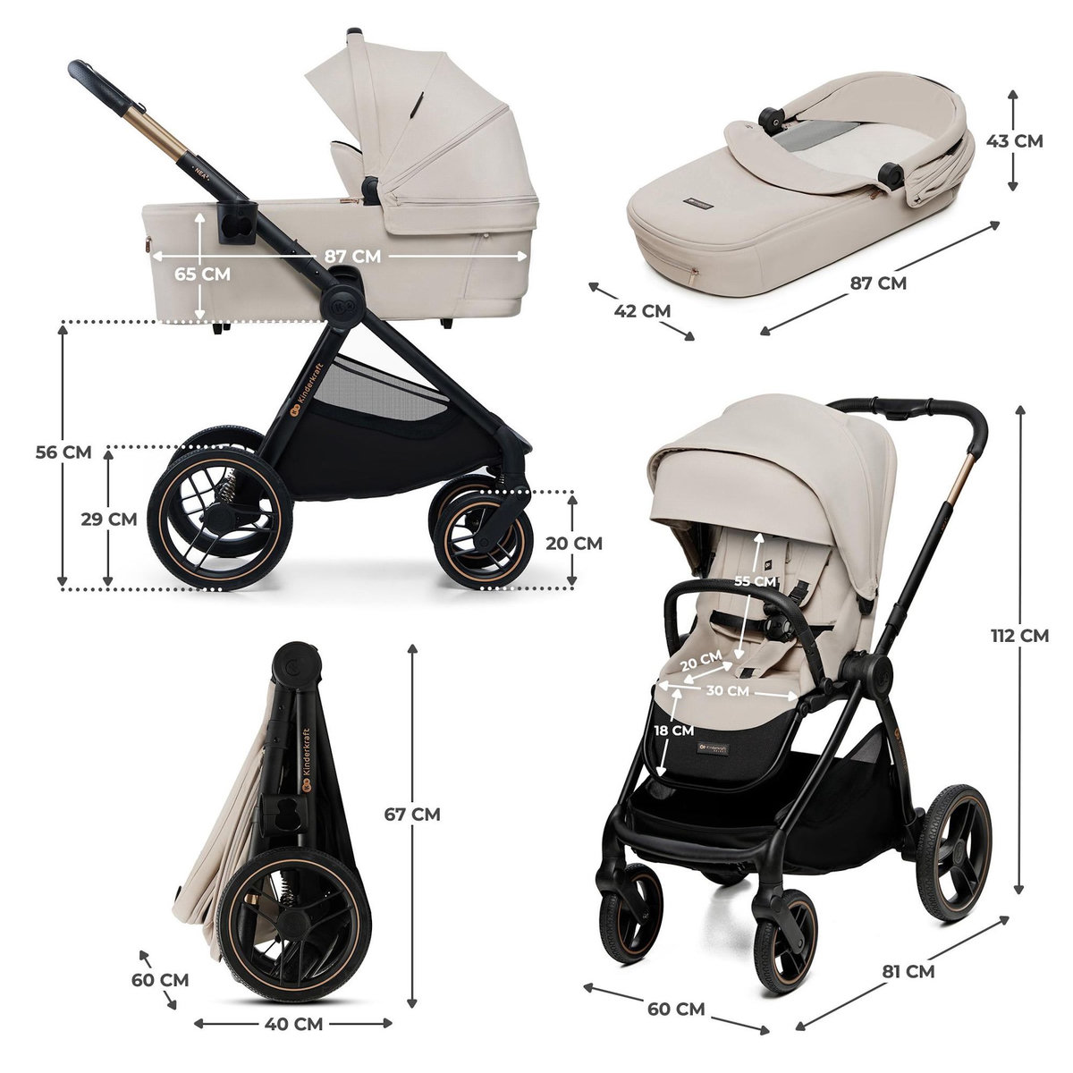KINDERKRAFT Poussette combinée polyvalente 2 en 1 avec siège réversible à 27 kg