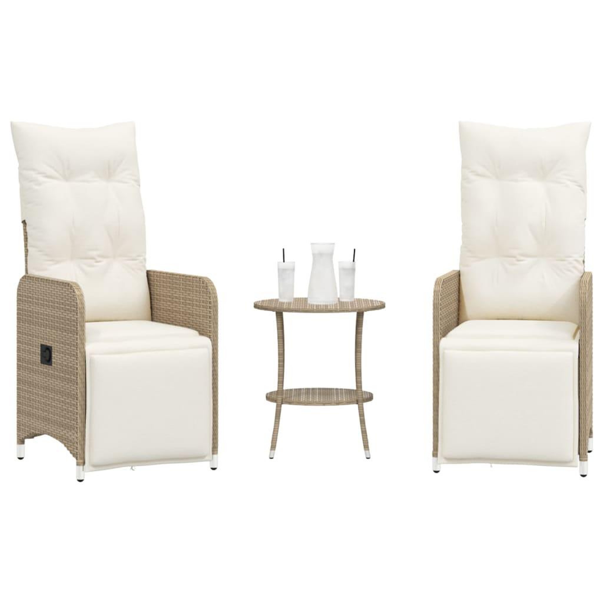 VIDAXL Chaises inclinables de jardin lot de 2 avec table beige rotin