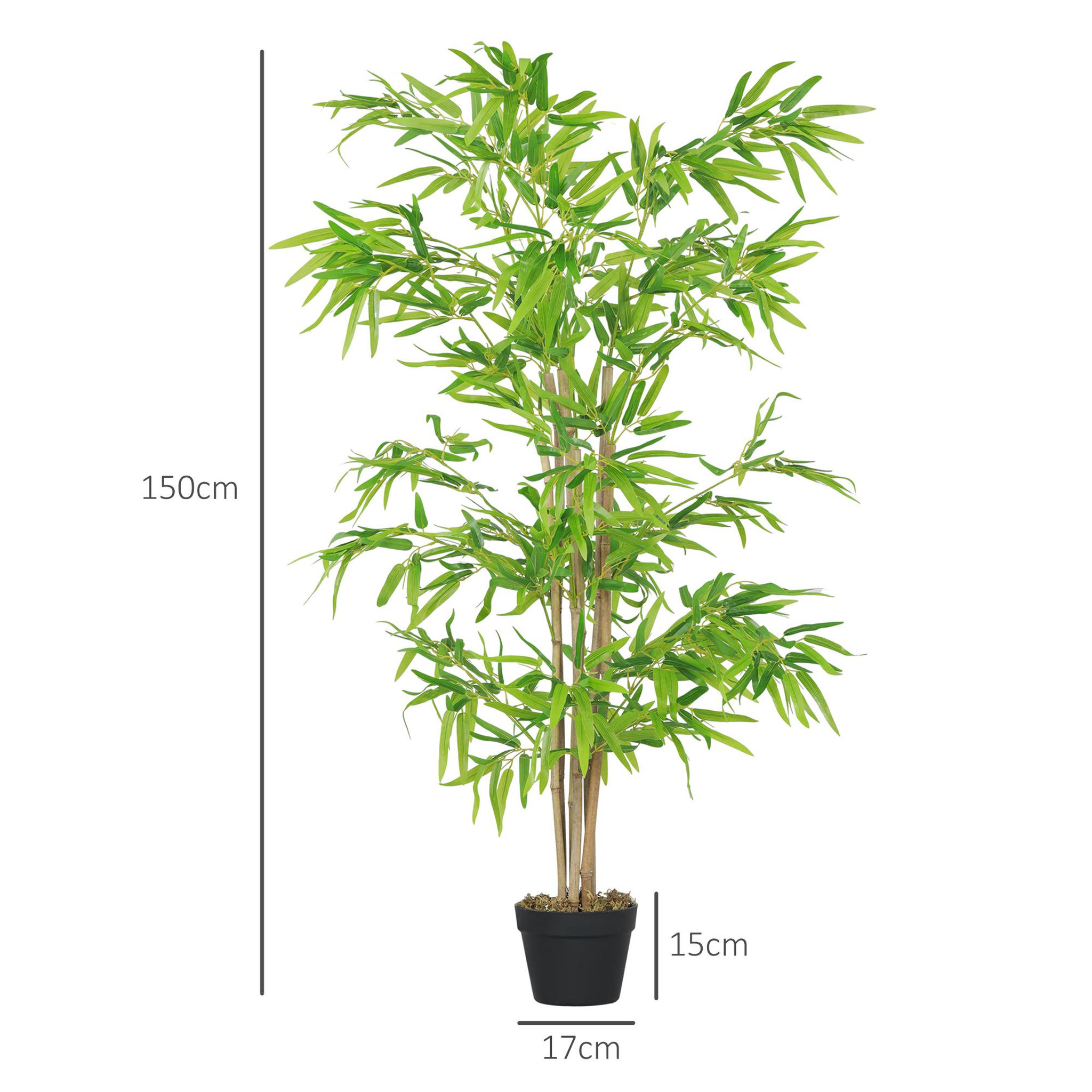 Voir la diapositive 3 : OUTSUNNY Bambou Artificiel Hauteur 1,5 m 644 Feuilles denses réalistes Pot Inclus Noir avec Lichen Vert