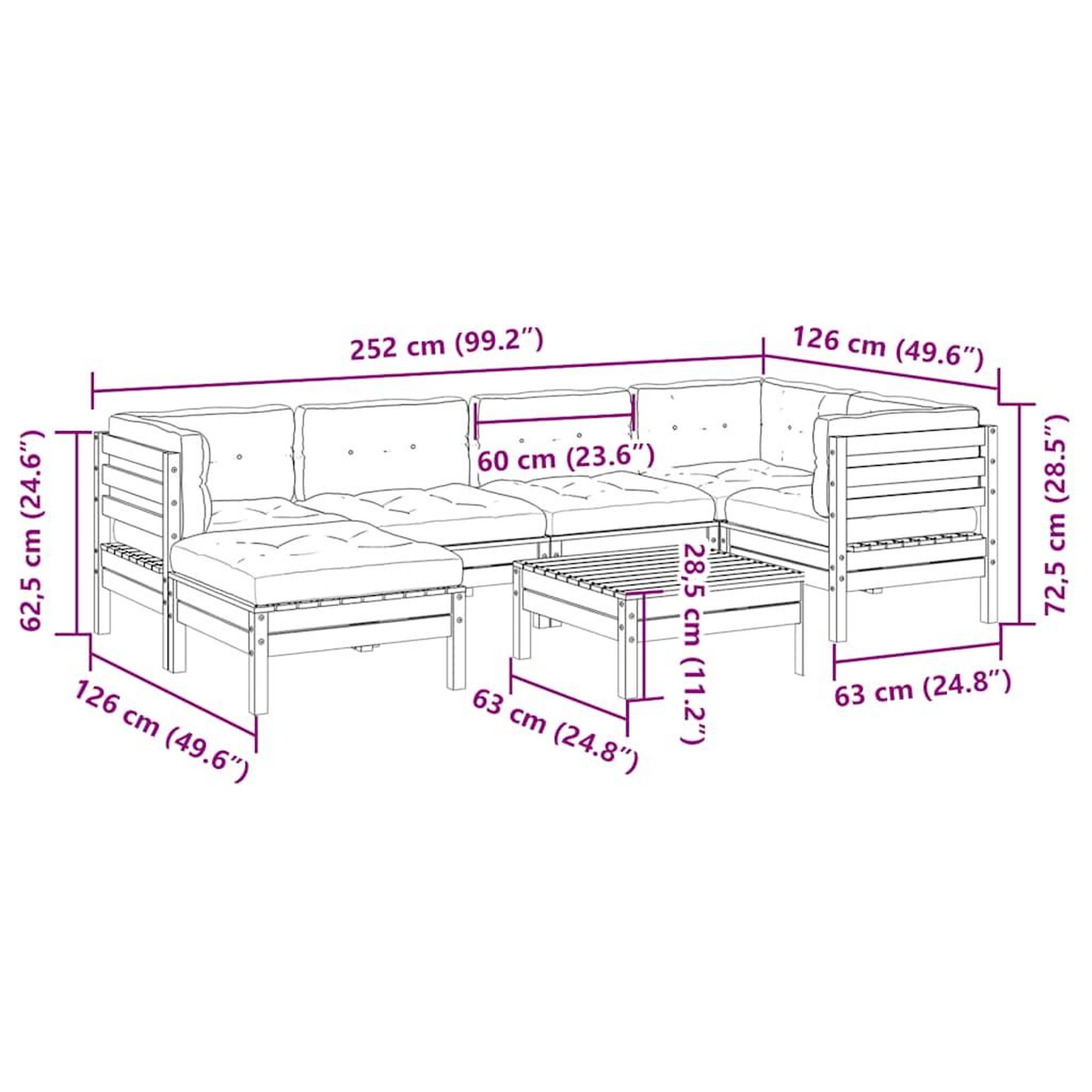 Voir la diapositive 6 : VIDAXL Salon de jardin 7 pcs avec coussins cire marron bois pin massif