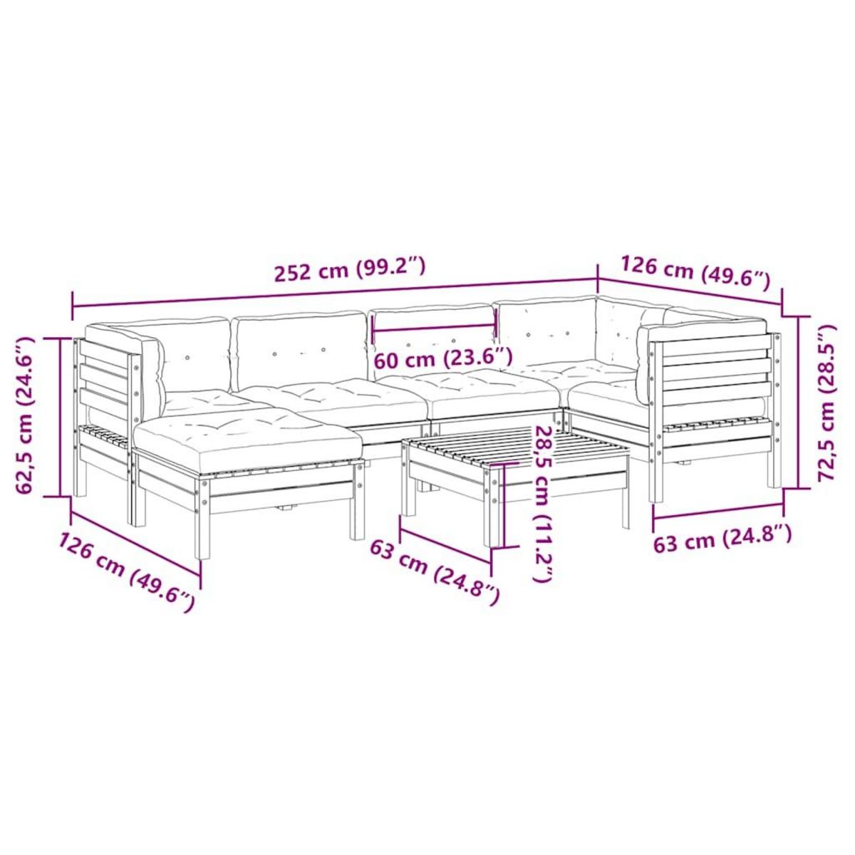 VIDAXL Salon de jardin 7 pcs avec coussins cire marron bois pin massif