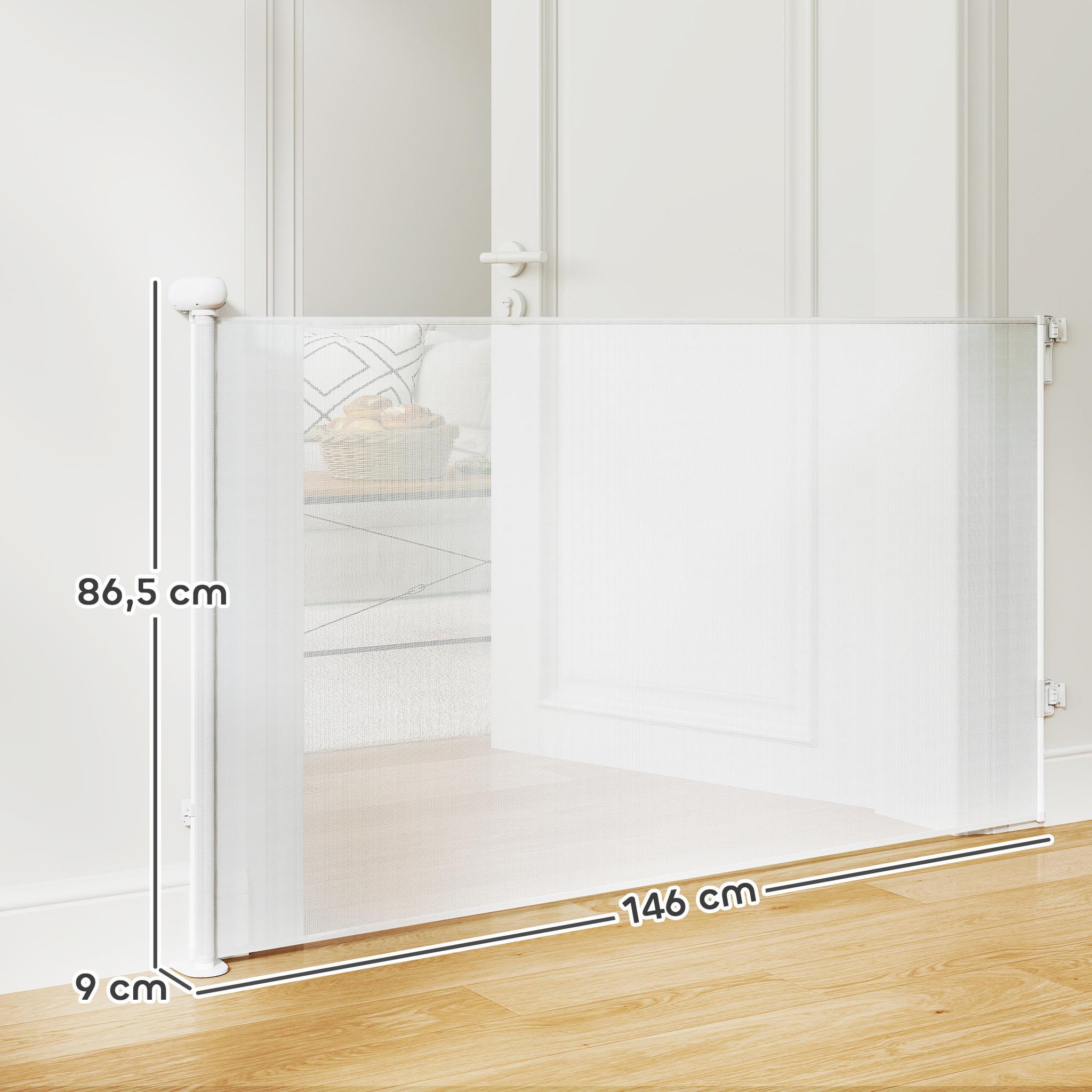 Voir la diapositive 3 : PAWHUT Barrière de sécurité chien rétractable 0-140 cm h.86 cm verrouillage auto alu pvc blanc