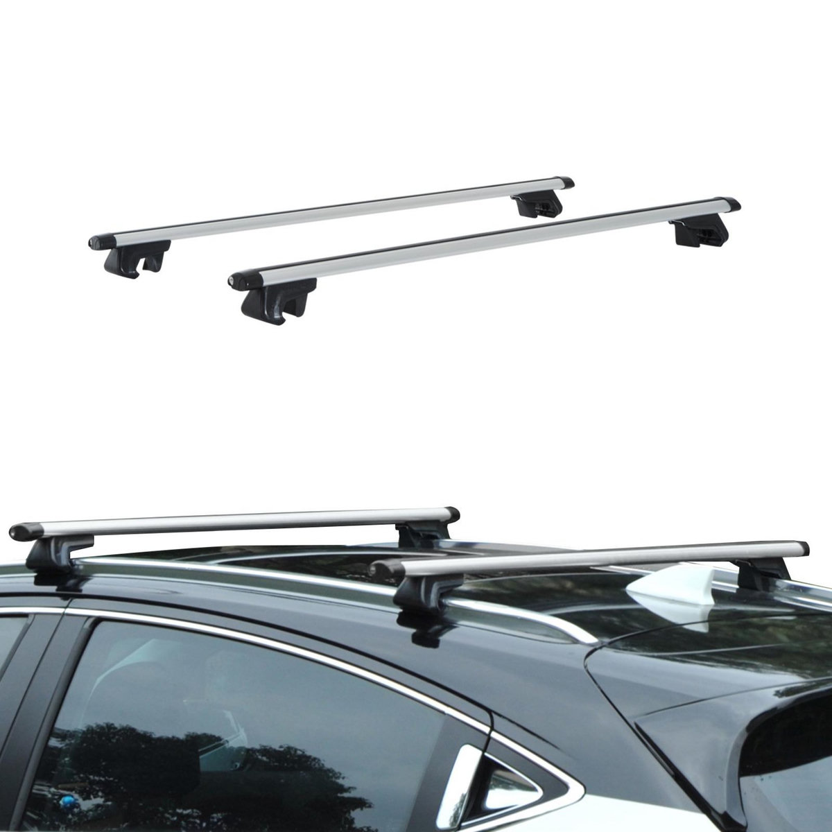 HOMCOM Barres de toit de voiture verrouillables 2 clés fournies dim. 125L x 5,5l x 7H cm aluminium gris noir