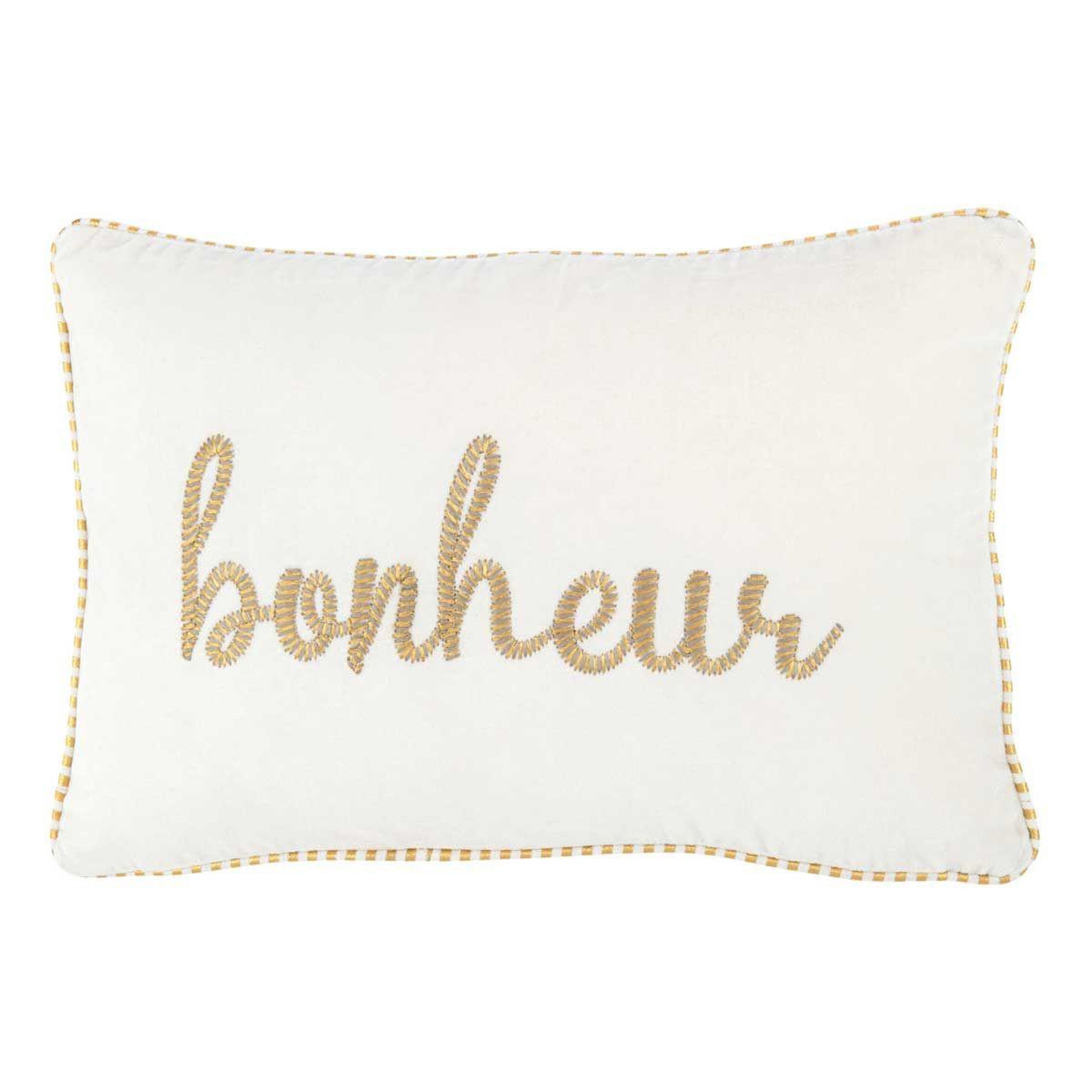 J-LINE Coussin déco bonheur  ellis  30x45cm blanc