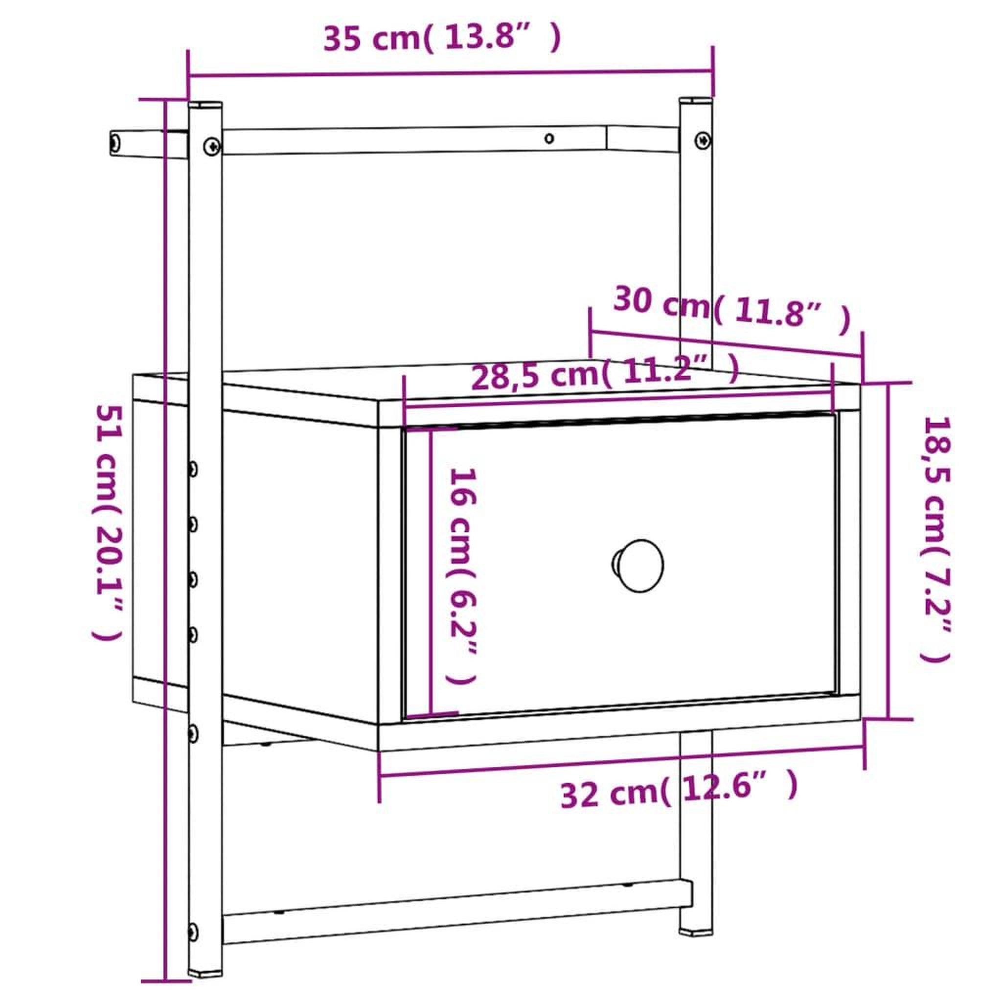 Voir la diapositive 6 : VIDAXL Table de chevet murale chene brun 35x30x51 cm bois d'ingenierie