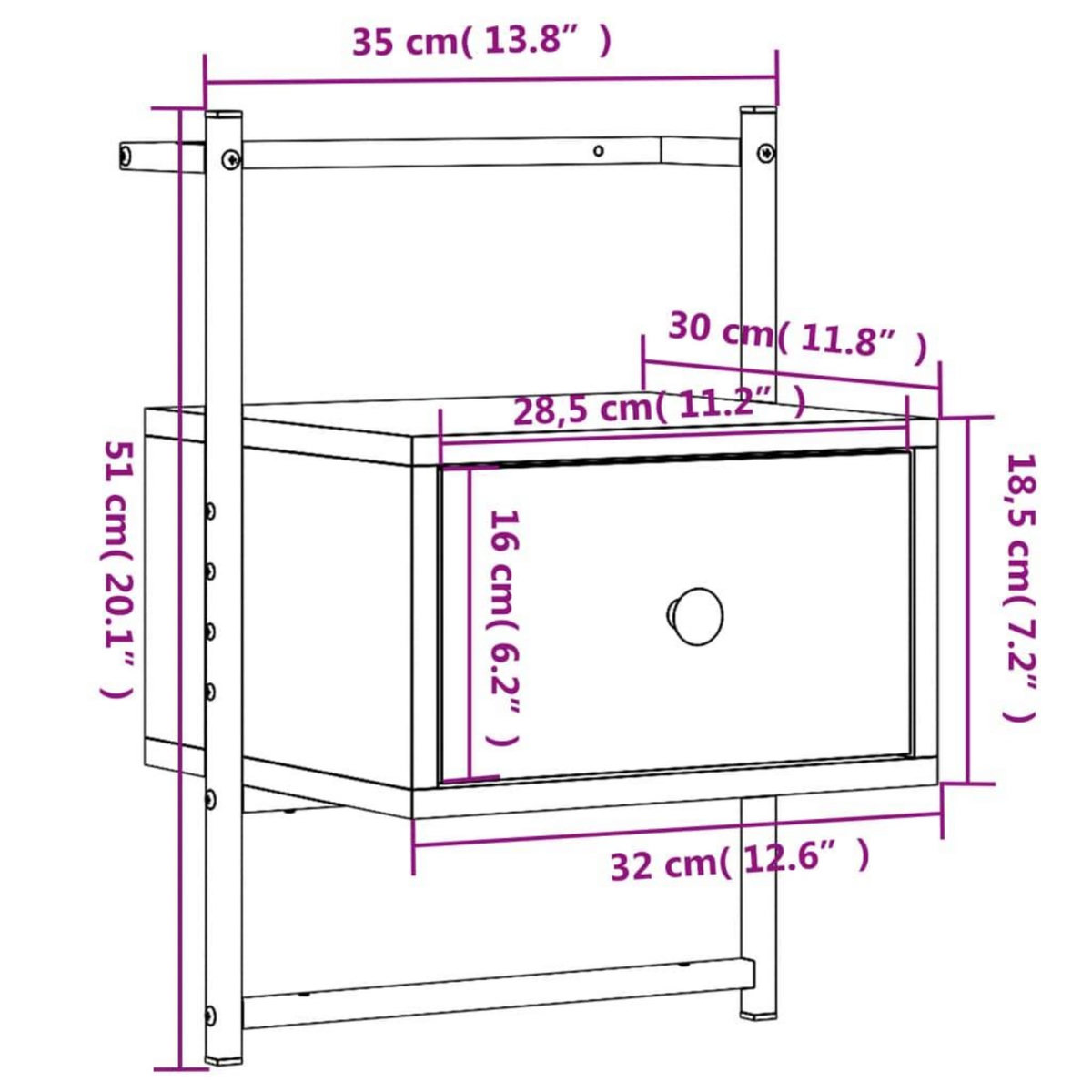 VIDAXL Table de chevet murale chene brun 35x30x51 cm bois d'ingenierie