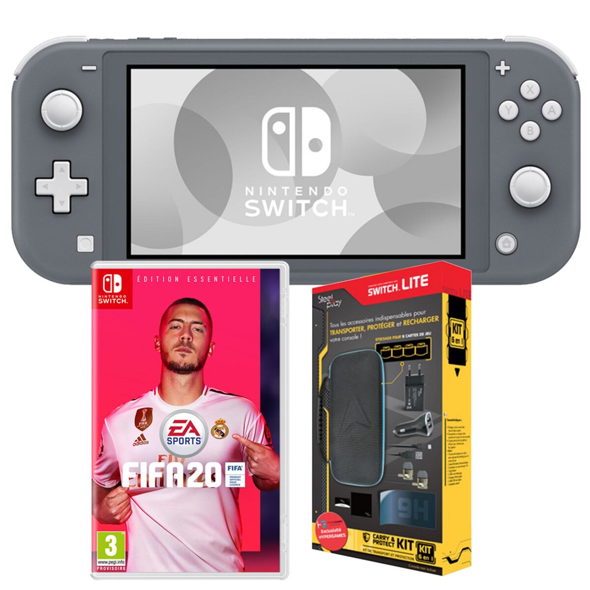 NINTENDO EXCLU WEB Console Nintendo Switch Lite Grise + FIFA 20 + Pack accessoires exclusif Auchan