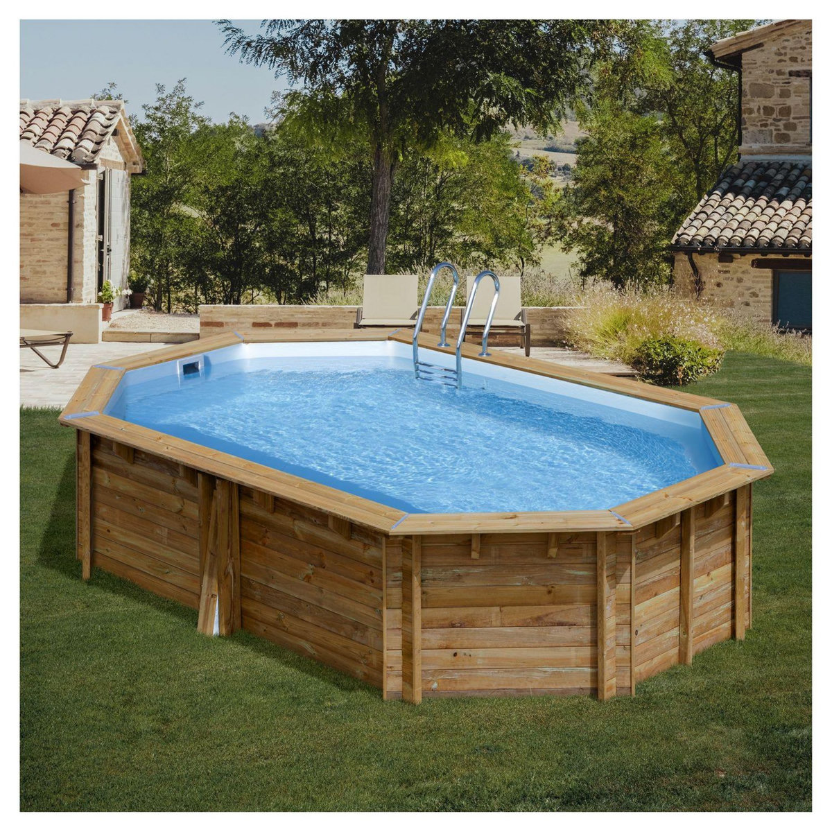 GRE Piscine tubulaire ovale - Bois - 5,35x5,35x1,17 - CANNELLE 2