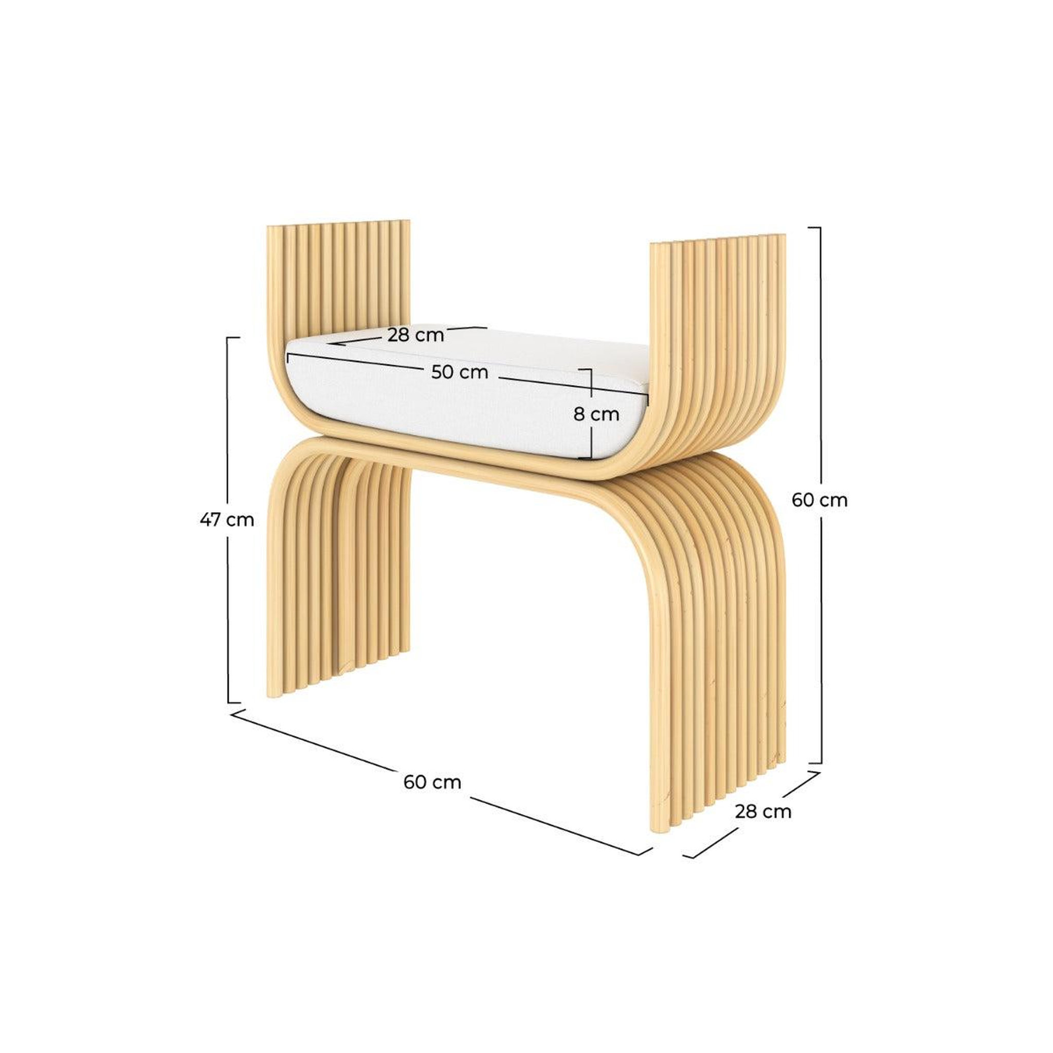 Voir la diapositive 4 : MAISON PAVANE Tabouret en rotin et coussin blanc-réane