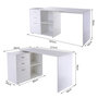 Voir la diapositive 3 : HOMCOM Bureau d'angle bureau droit modulable 2 en 1 bureau informatique tiroirs x 3 + 2 niches MDF blanc