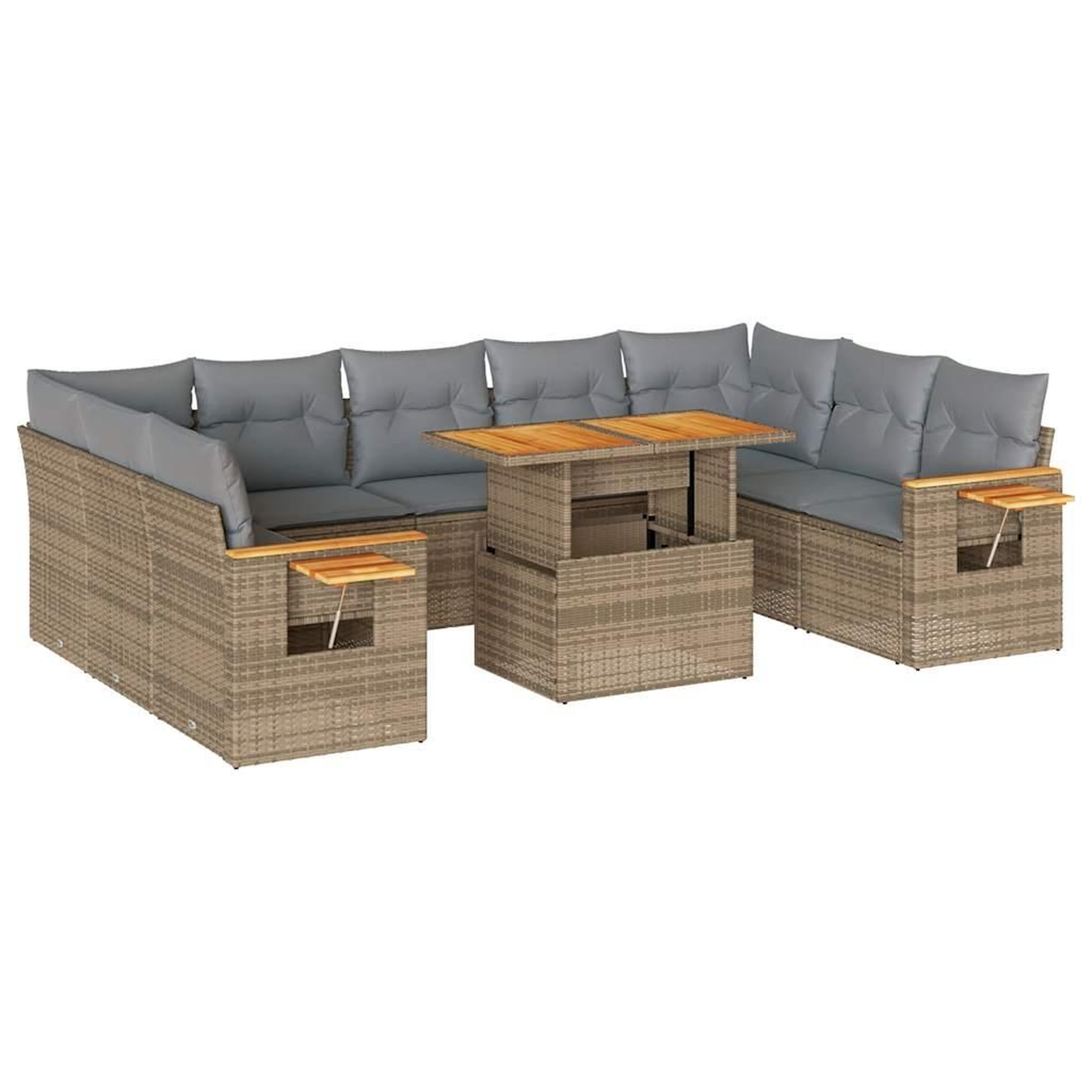 Voir la diapositive 2 : VIDAXL Salon de jardin avec coussins 10pcs beige resine tressee acacia