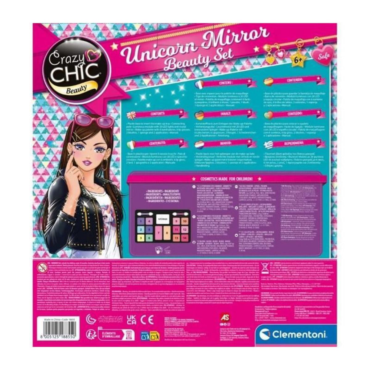 CLEMENTONI CLEMENTONI - Miroir de maquillage licorne - Anneau lumineux - Maquillage et accesoires cheveux et ongles - Des 7ans