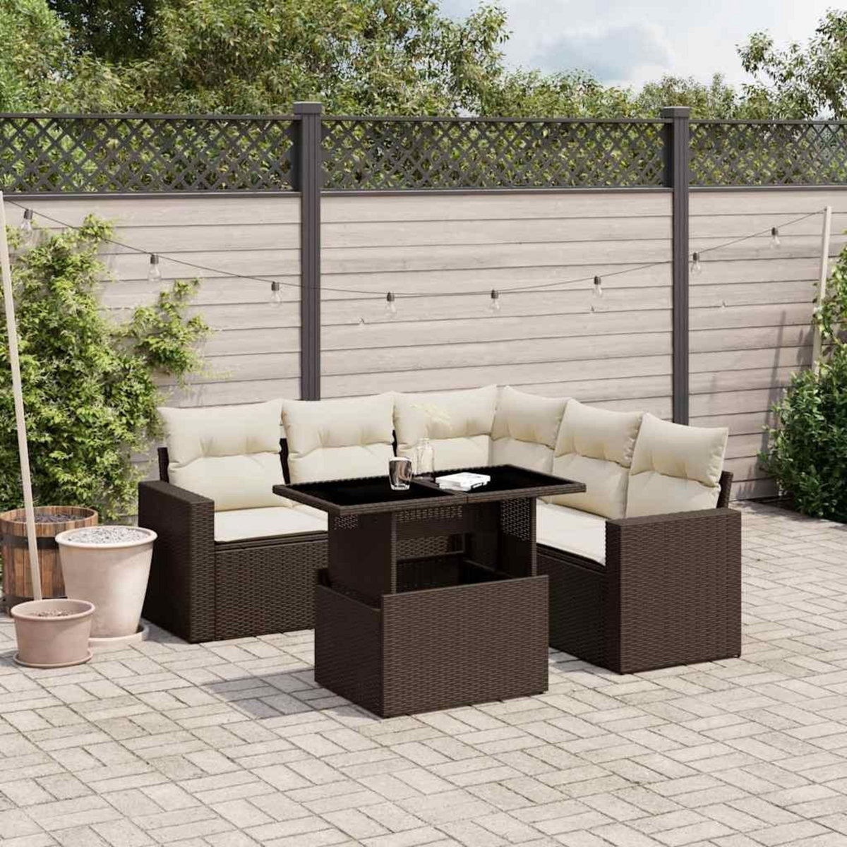 VIDAXL Salon de jardin avec coussins 6 pcs marron resine tressee
