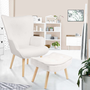Voir la diapositive 2 : ID MARKET Fauteuil scandinave IVAR avec repose pieds en tissu bouclette blanc