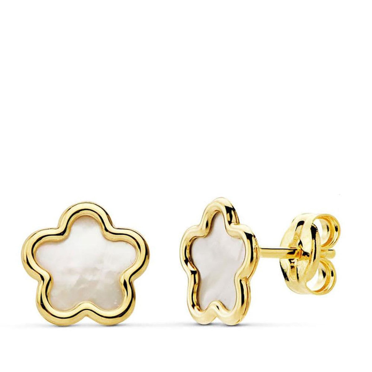 L'ATELIER D'AZUR Boucles d'Oreilles Or 18 Carats 750 Jaune et Nacre - Fleurs