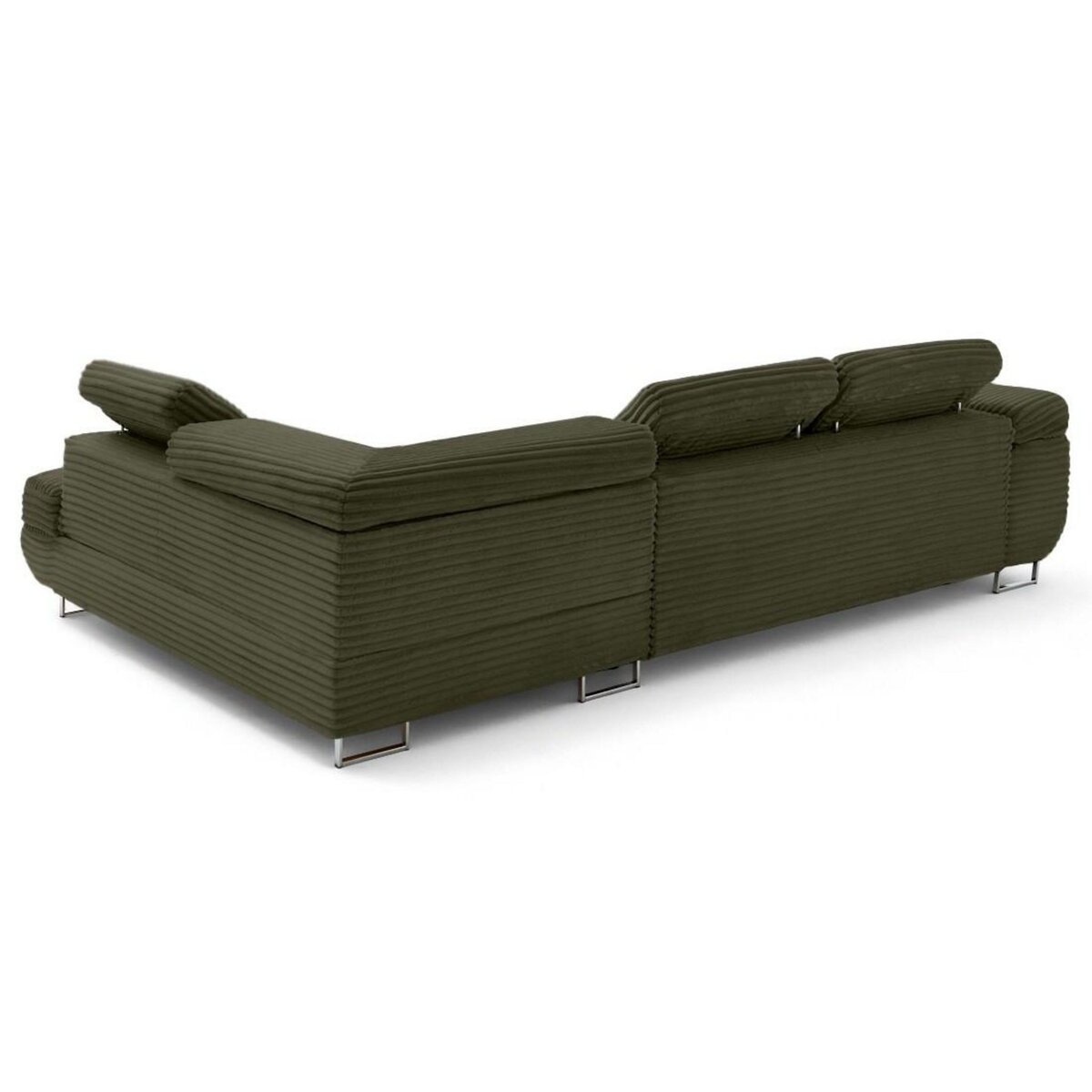 LISA DESIGN Zaria - canapé d'angle droit 5 places convertible avec coffre et têtières en velours côtelé grosses côtes