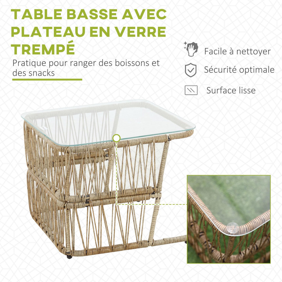 OUTSUNNY Salon de jardin 4 places 4 pièces style colonial table basse coussins beige inclus résine tressée aspect rotin