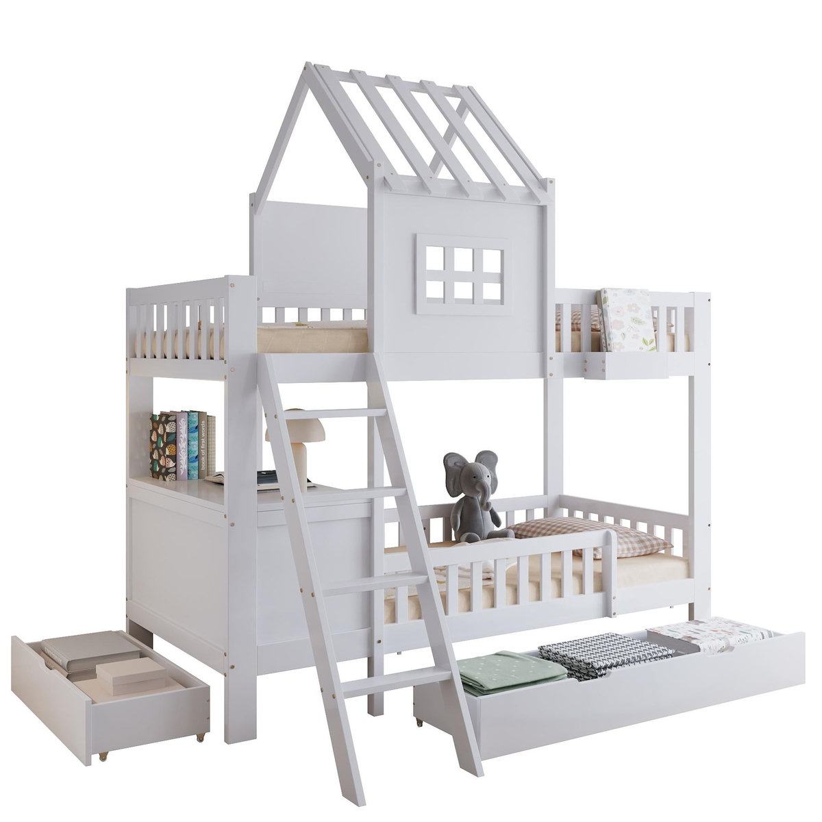 MERAX Lit superposé 90x200cm coloris blanc pin et mdf