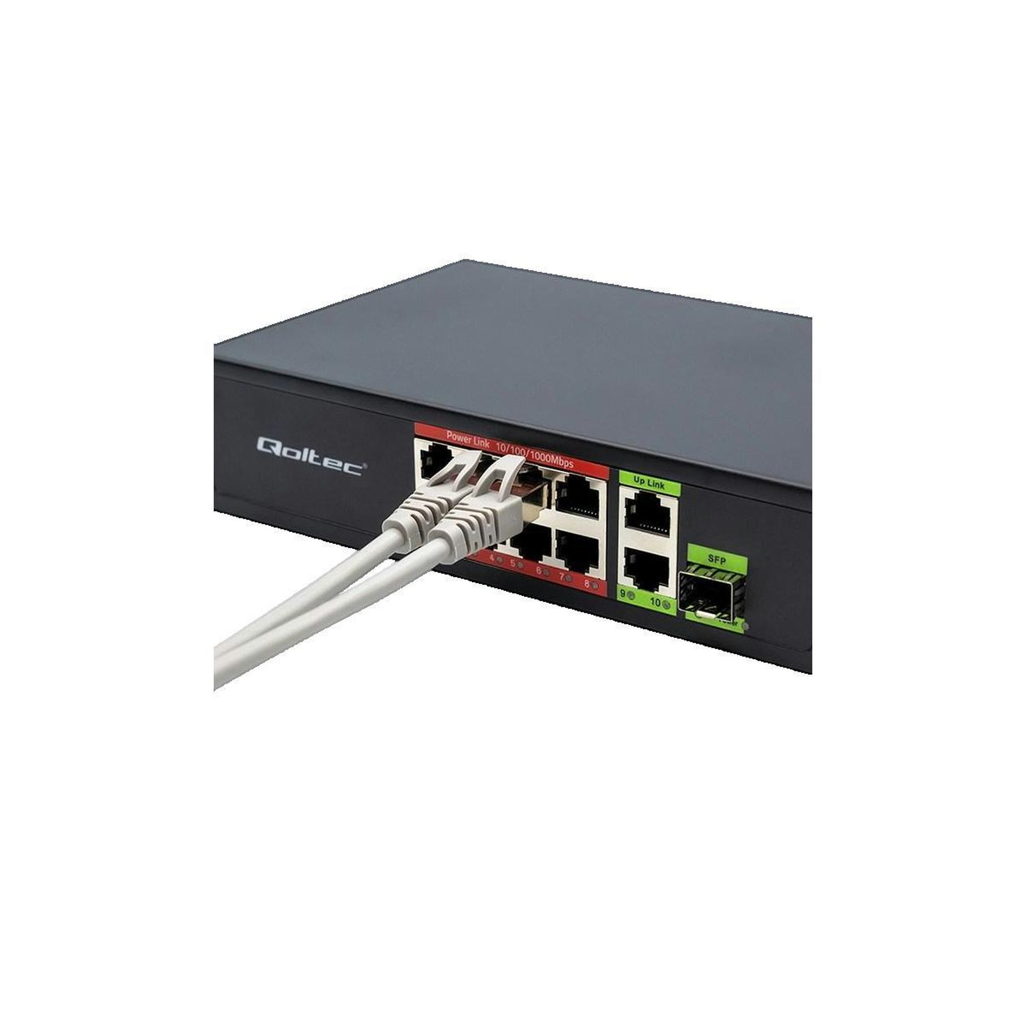 Voir la diapositive 3 : QOLTEC Switch réseau Qoltec 8 ports RJ45 PoE + Uplink RJ45 et SFP Noir