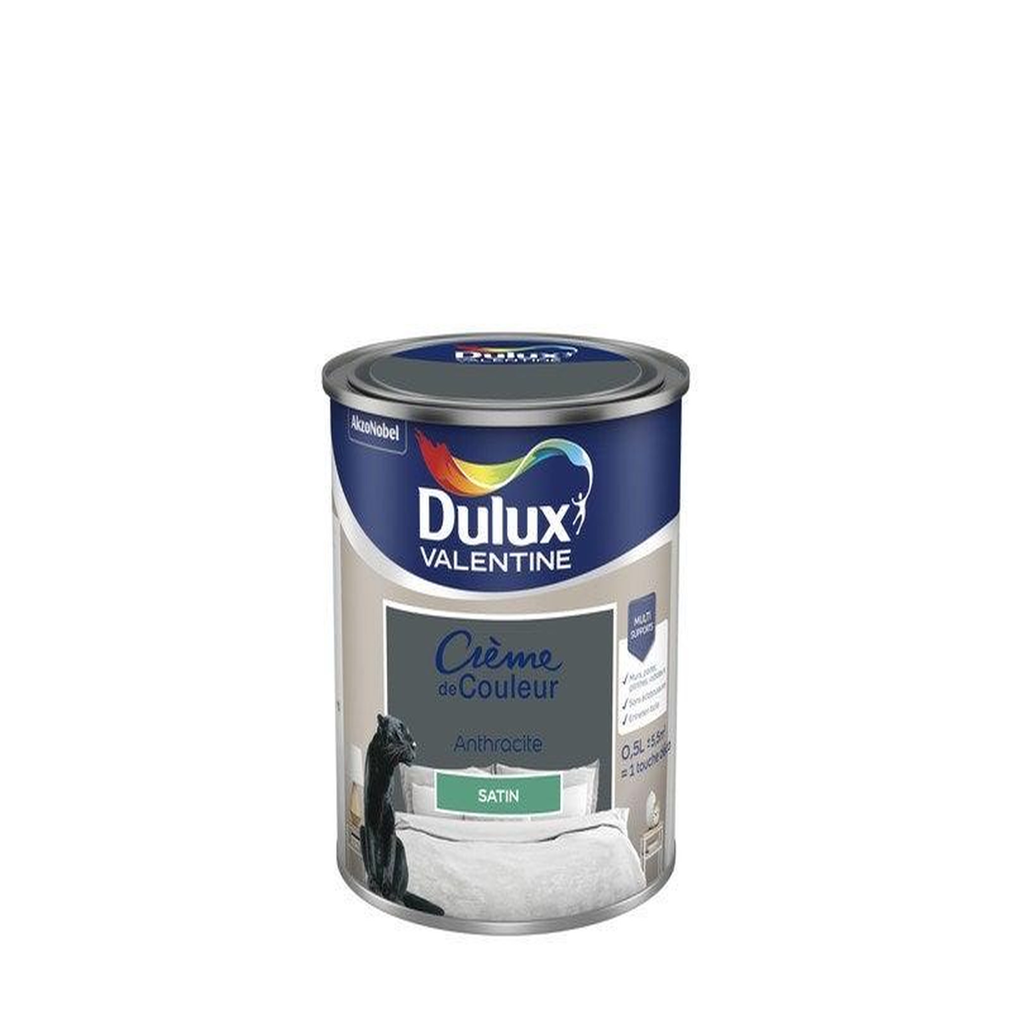 CENTRALE BRICO Peinture mur, boiserie crème de couleur DULUX VALENTINE anthracite satiné 0.5L