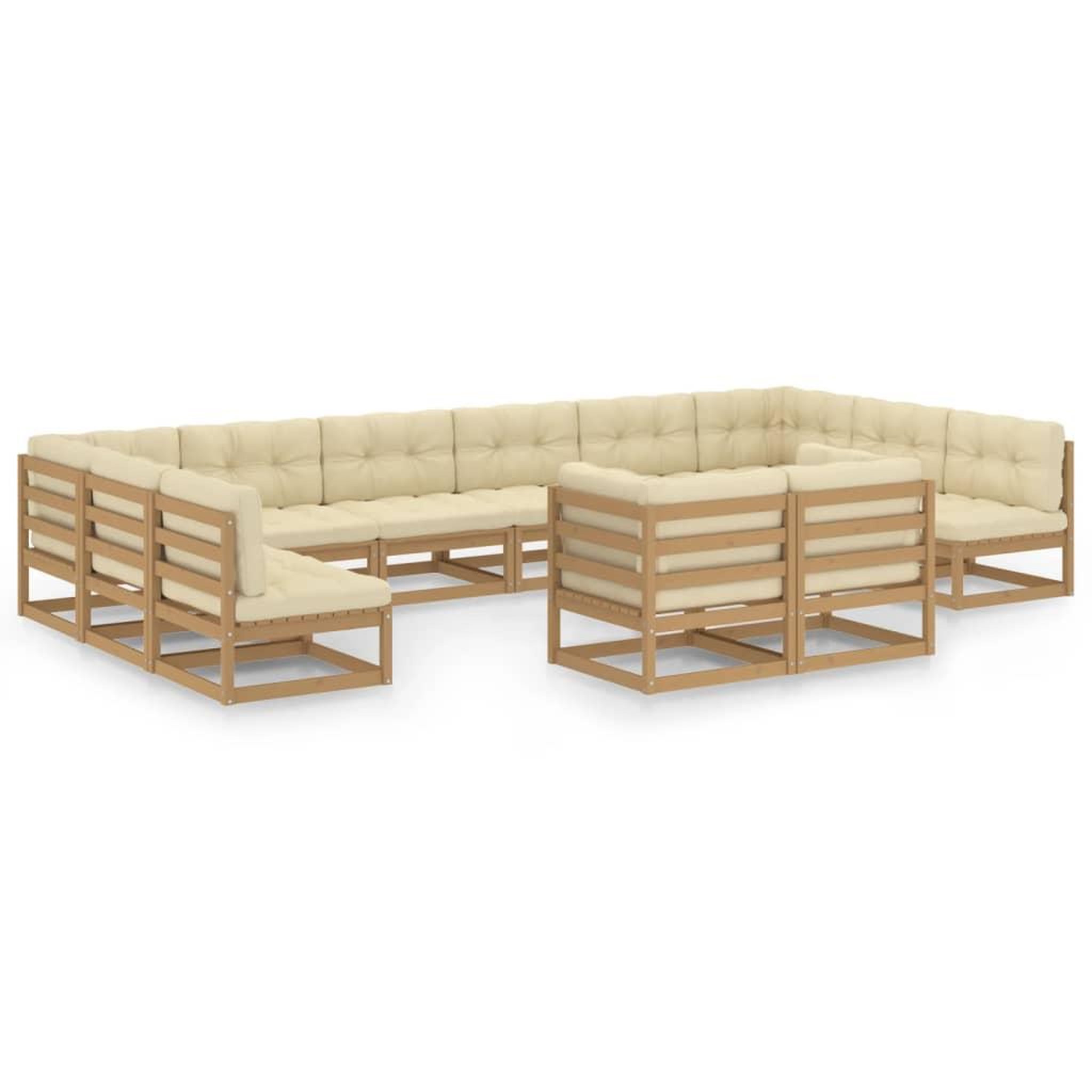 Voir la diapositive 2 : VIDAXL Salon de jardin 12 pcs avec coussins marron miel bois de pin