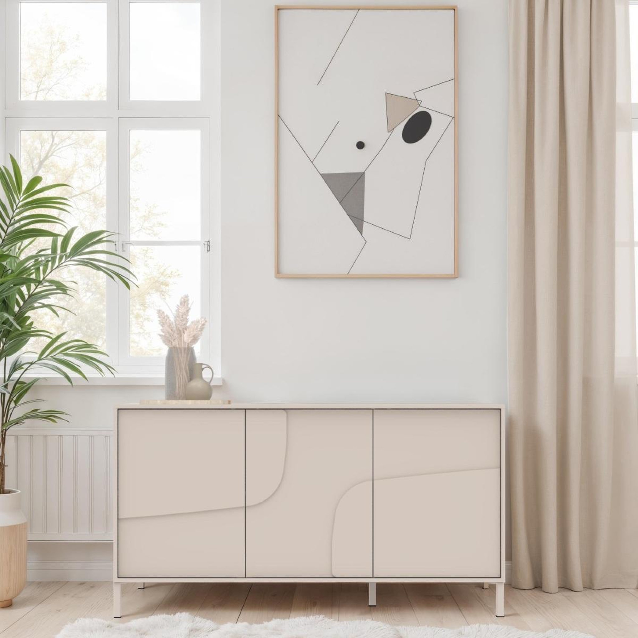 Voir la diapositive 2 : JLC KREATION Buffet moderne 3 portes 155cm beige EROS