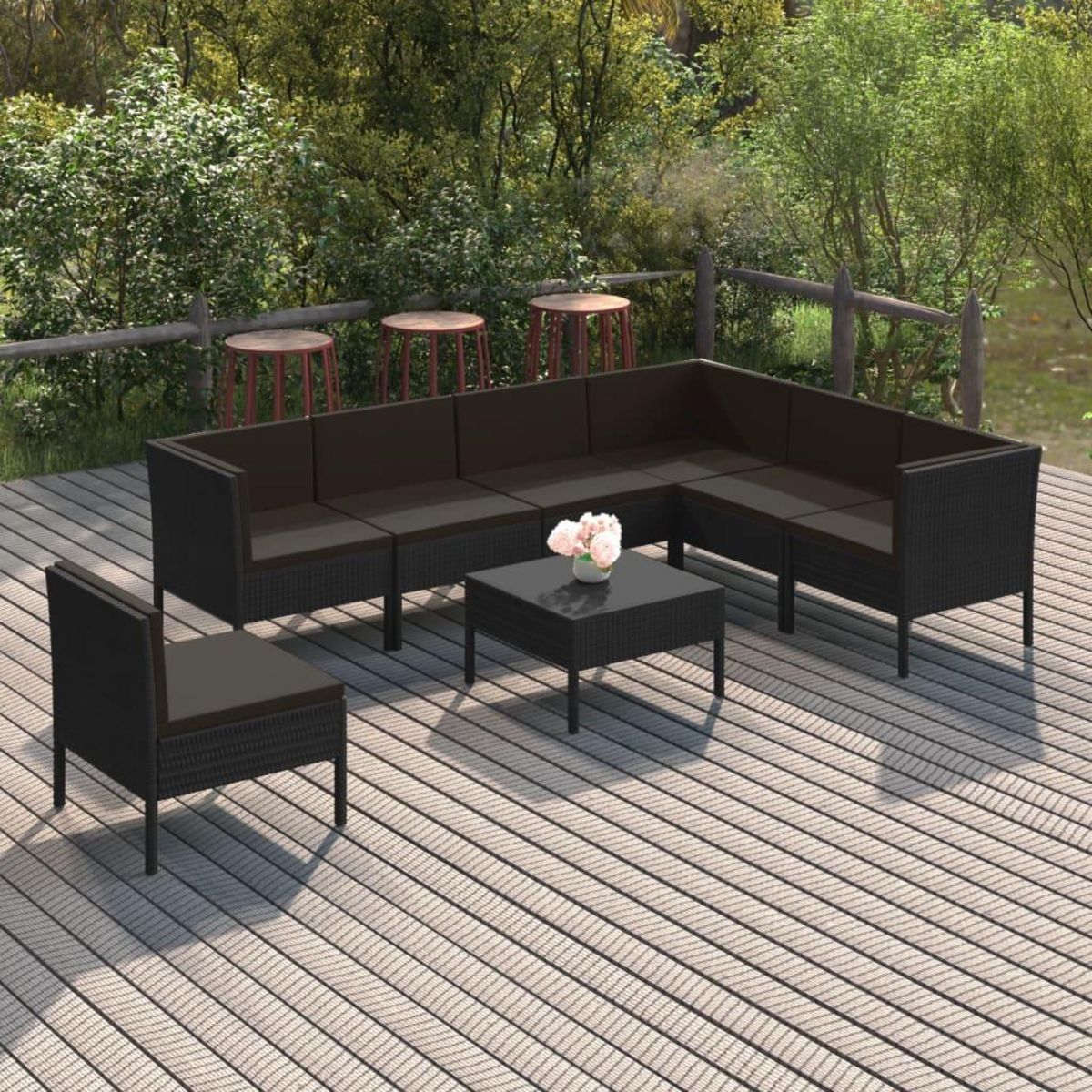 VIDAXL Salon de jardin 8 pcs avec coussins resine tressee noir