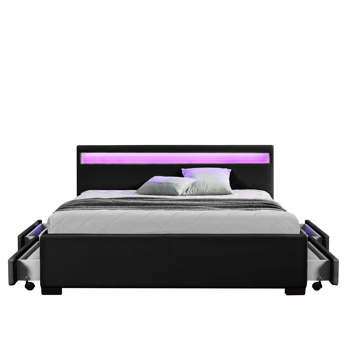 CONCEPT USINE Structure de lit LED avec rangements 160 x 200 cm noir ENFIELD