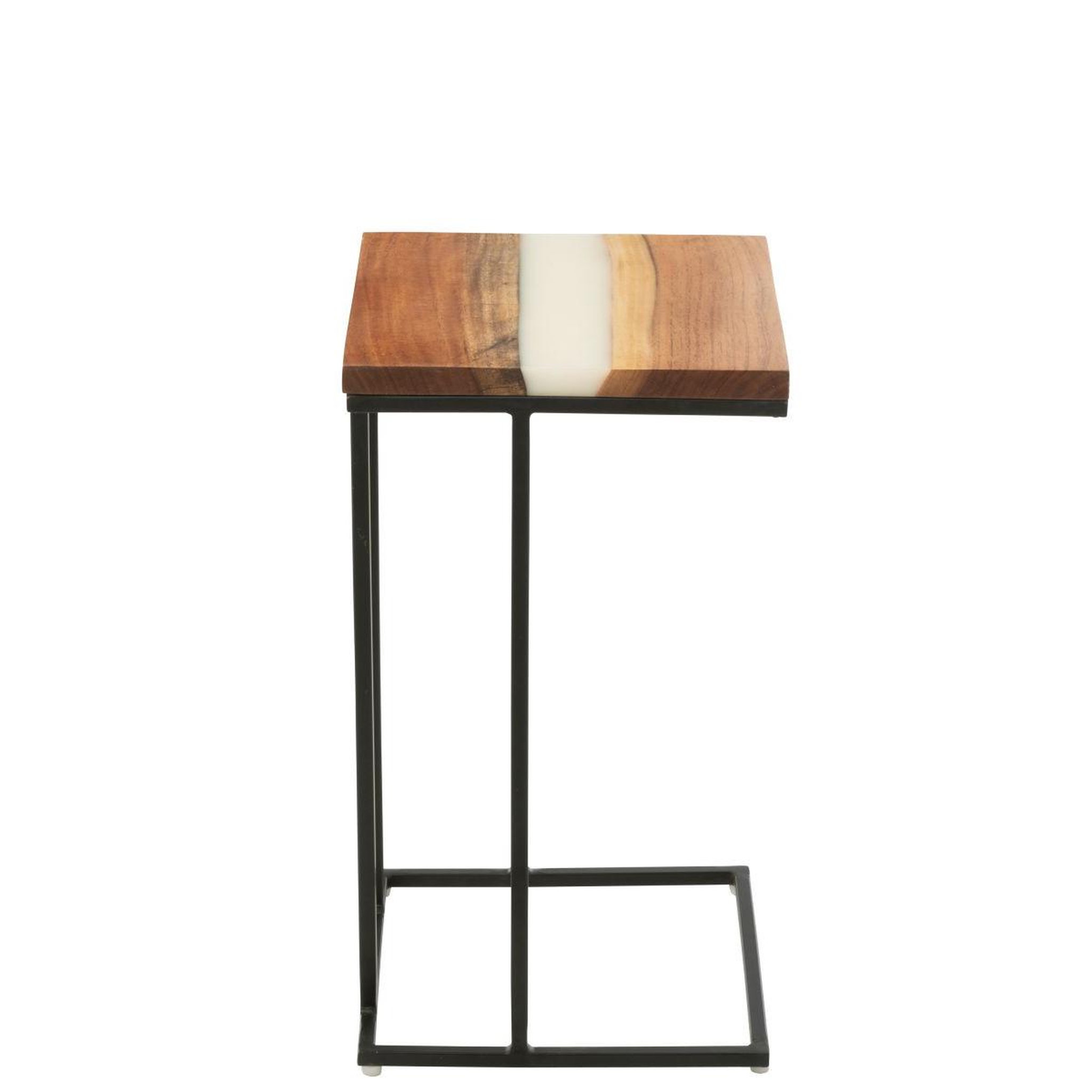 Voir la diapositive 4 : J-LINE Table d'appoint carrée en bois  douglas  55cm naturel & blanc