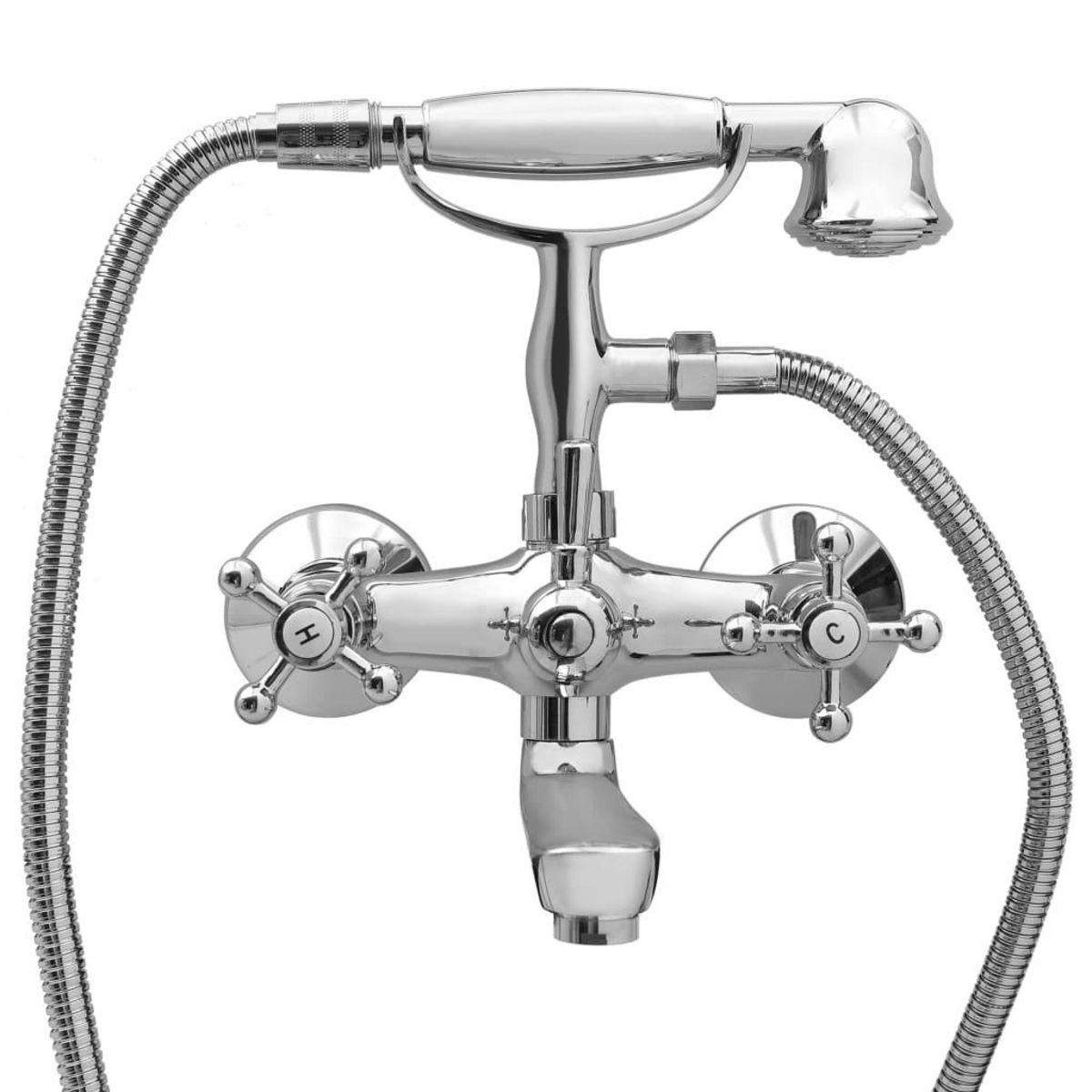 VIDAXL Robinet de baignoire a 2 poignees et deviateur de douche Chrome