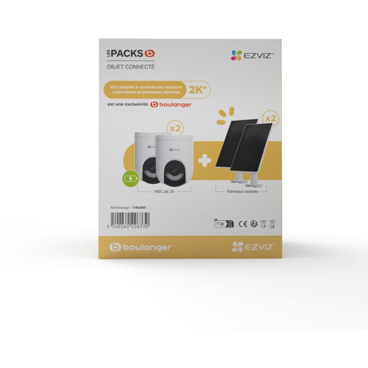 EZVIZ Pack sécurité 2 cam. HB8 Lite+ Panneau Solaire