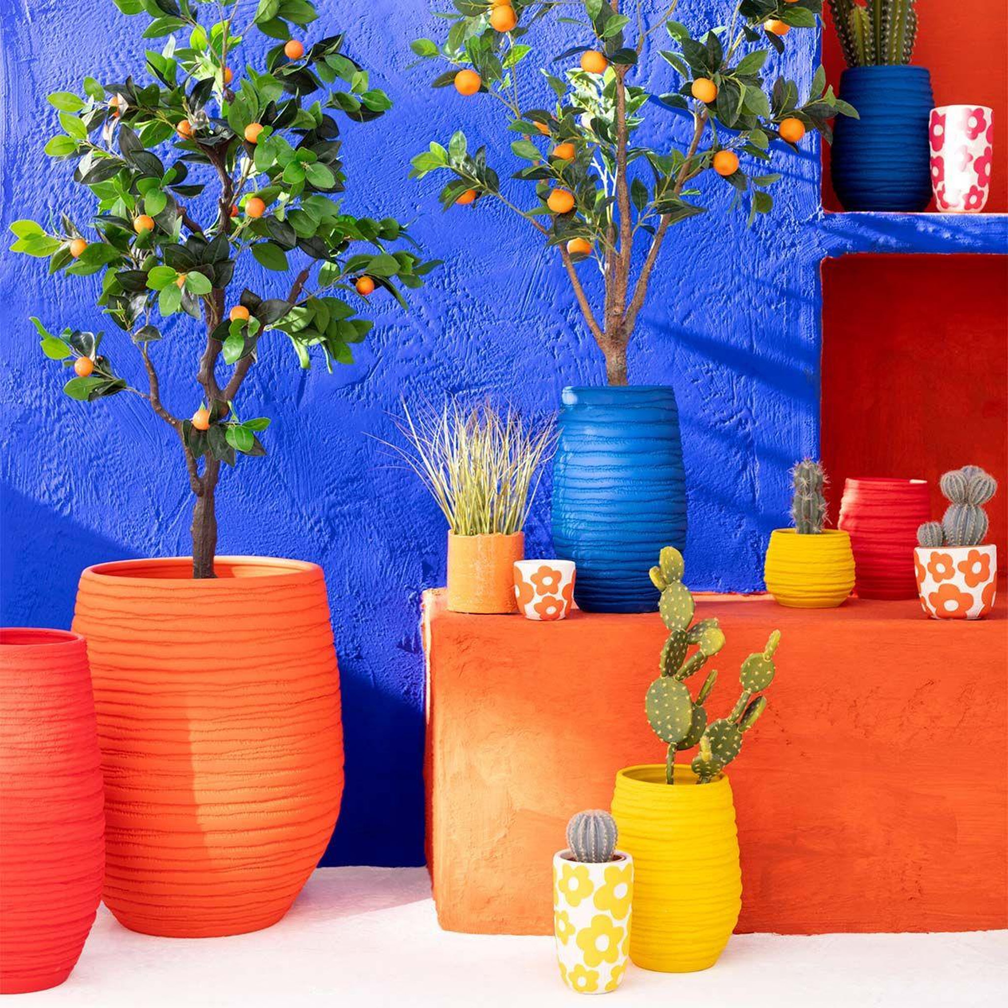 Voir la diapositive 5 : J-LINE Vase en céramique  fiesta  40cm bleu