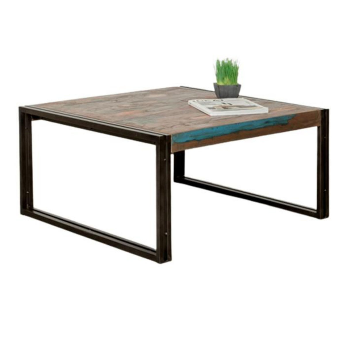 Paris Prix Table Basse Carré en Teck Industriel  Loft  80cm Naturel