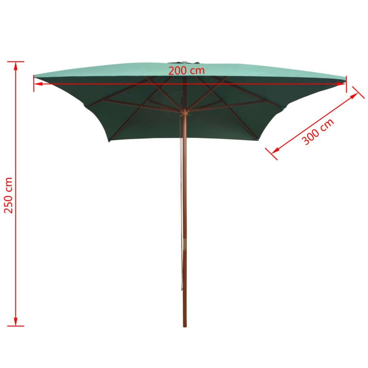VIDAXL Parasol avec poteau en bois 200 x 300 cm Vert