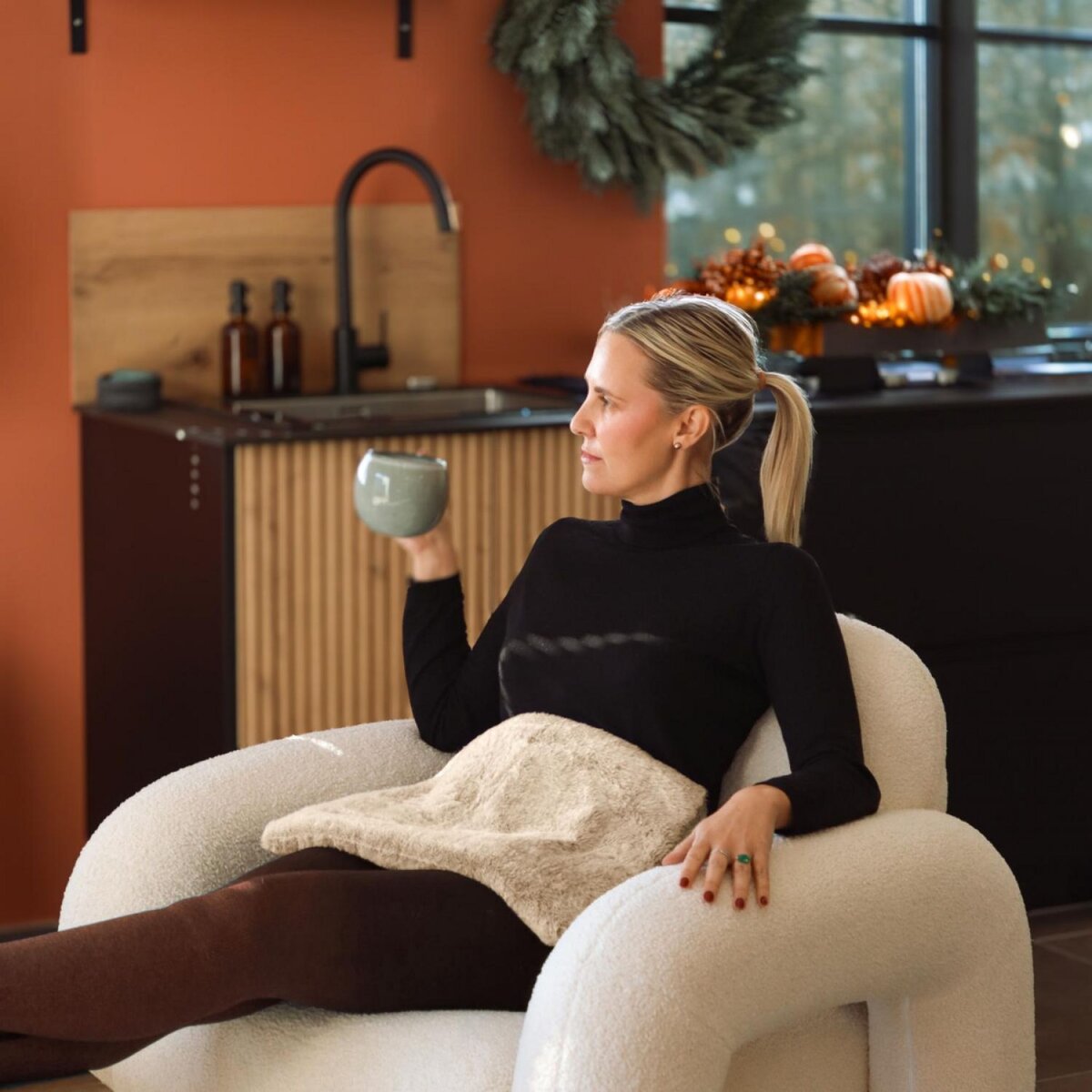 VIVEZEN Bouillotte, coussin chauffant 45 x 30 cm pour le dos ou autres parties du corps - Cosy - Beige