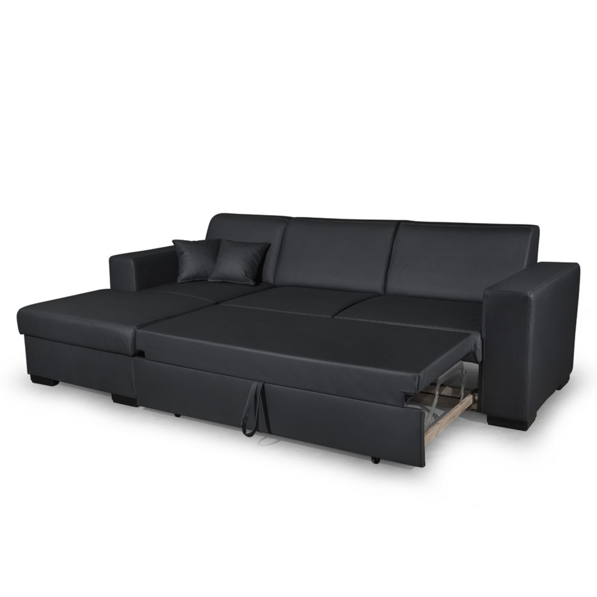 Canapé d'angle gauche convertible 4 places avec coffre  de rangement revêtement tissu PU CARIBEA 