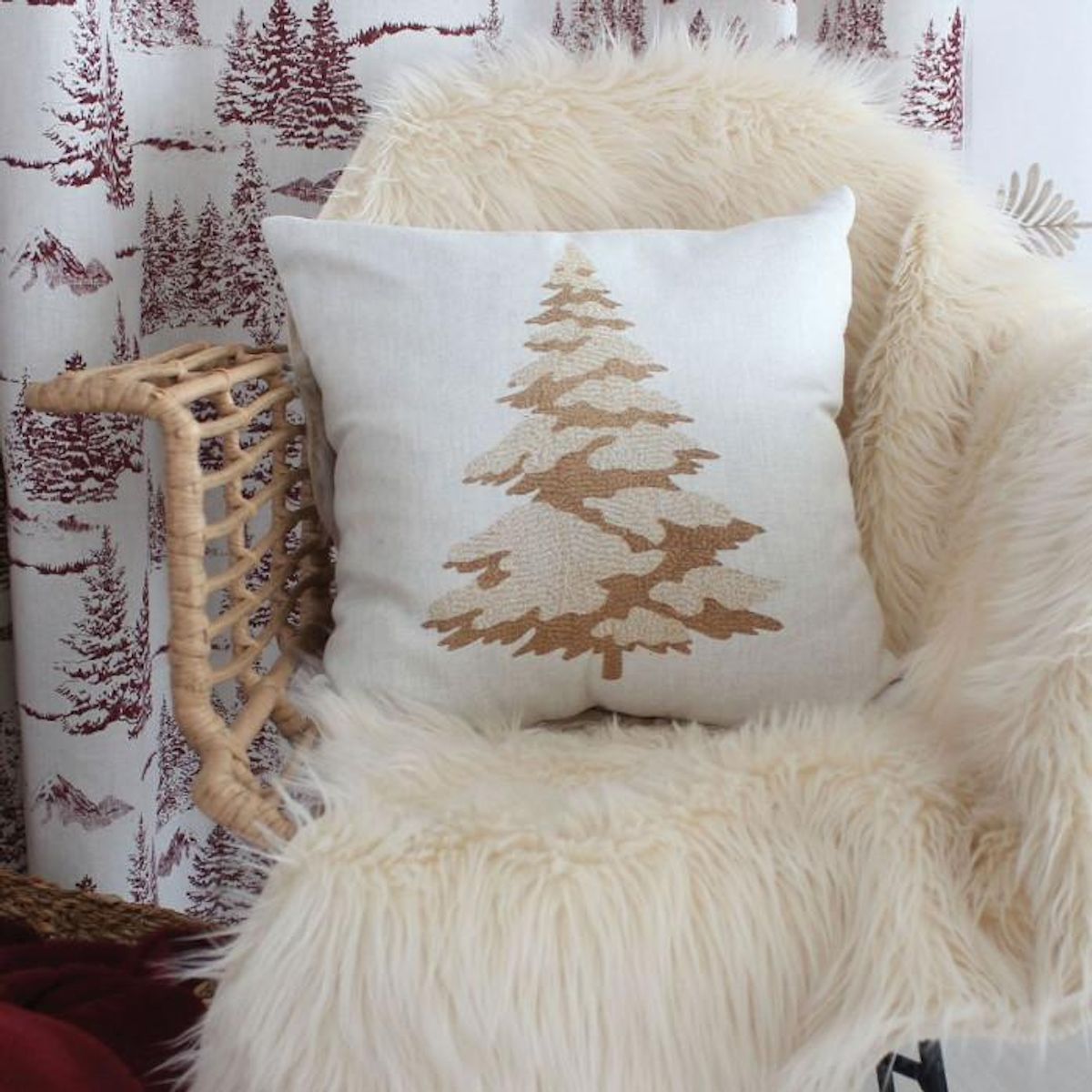 Paris Prix Coussin Déco de Noël  Ebène  40x40cm Écru & Or