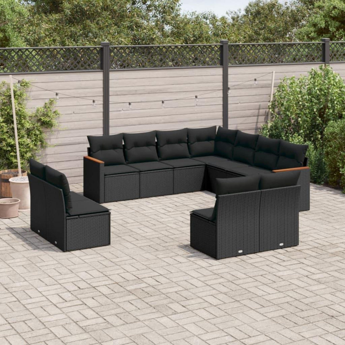 VIDAXL Salon de jardin 11 pcs avec coussins noir resine tressee