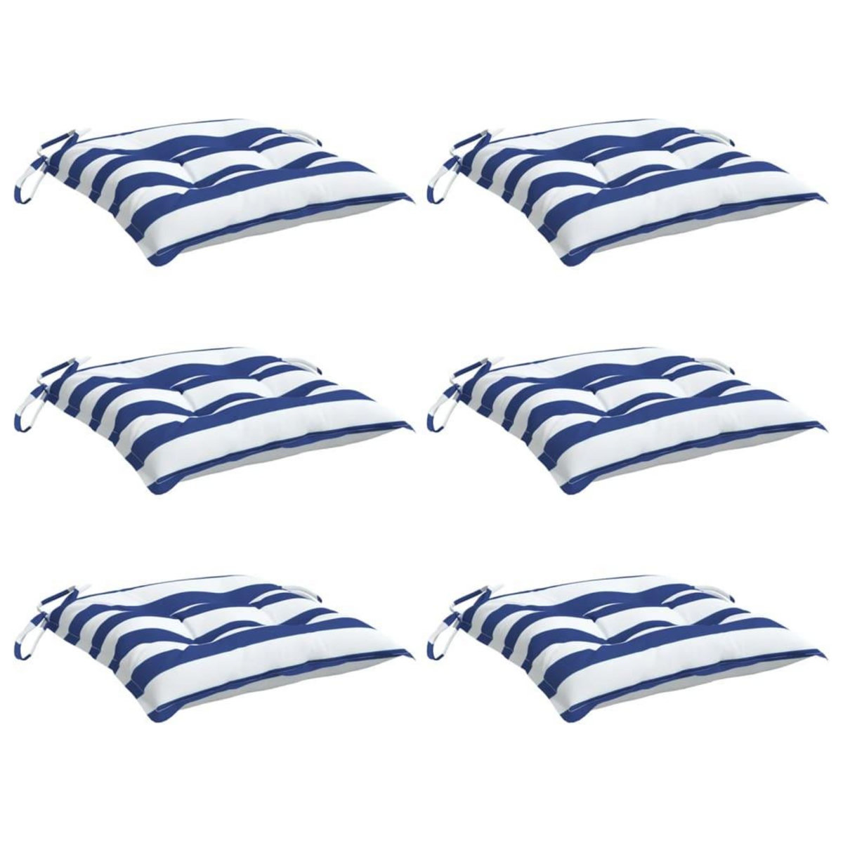 VIDAXL Coussins de chaise lot de 6 rayures bleues blanches 40x40x7 cm