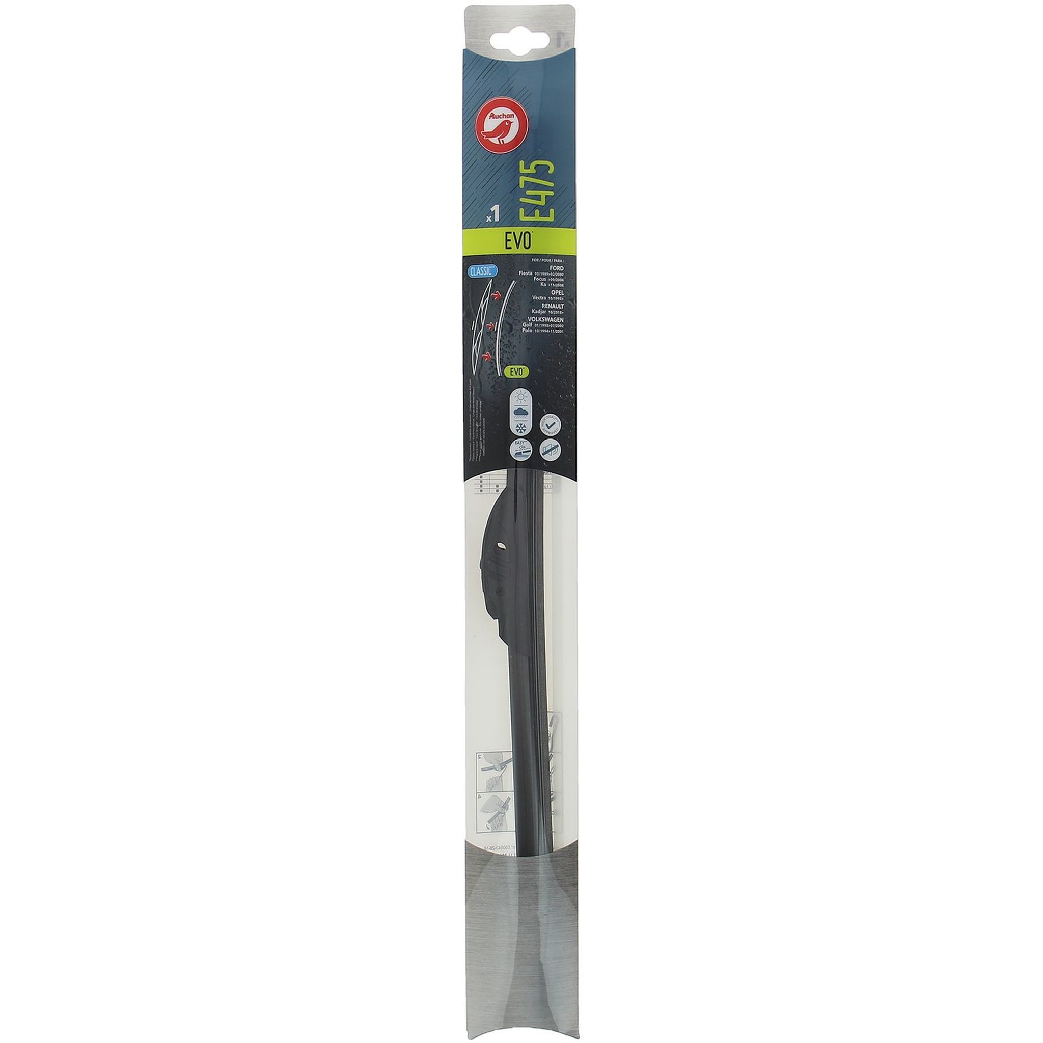 Voir la diapositive 2 : AUCHAN Balai d'essuie-glace EVO E475 48cm pour FORD OPEL RENAULT VOLKSWAGEN