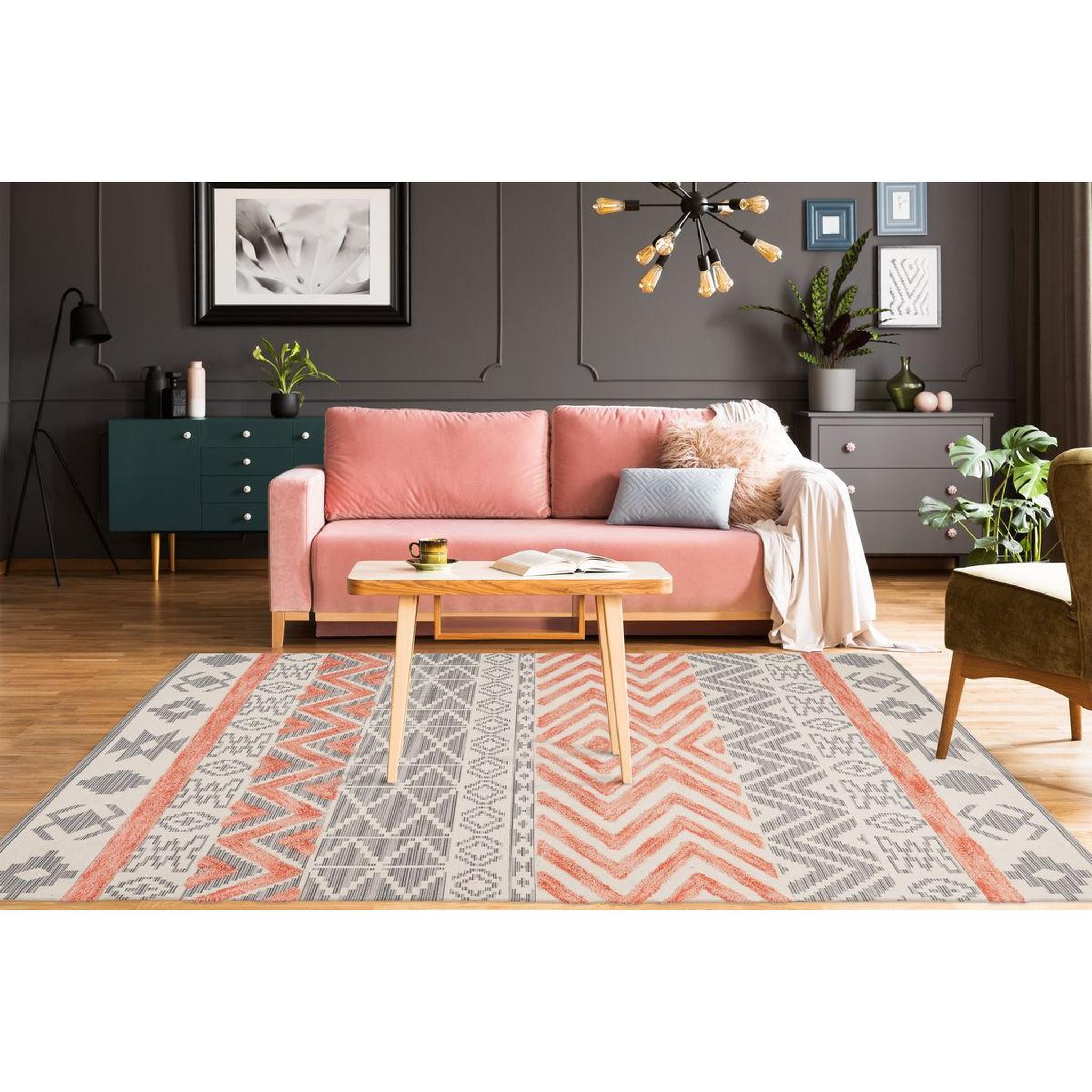 Voir la diapositive 2 : Paris Prix Tapis effet 3d à poils courts  ethnie  gris & orange