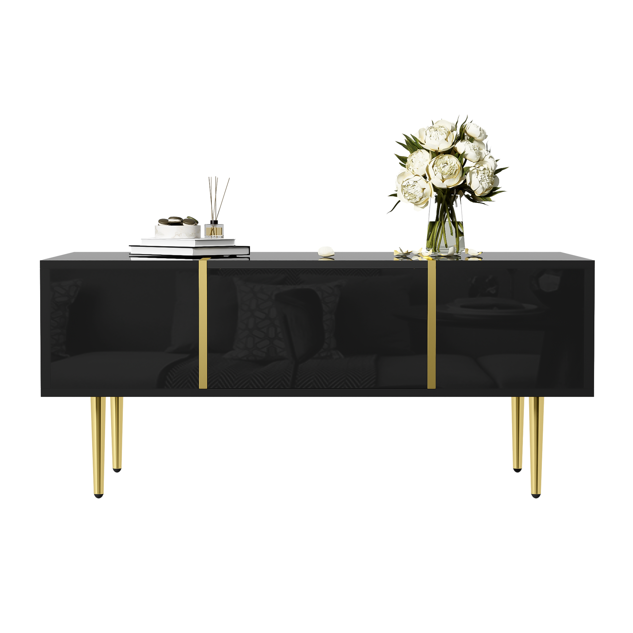 Voir la diapositive 1 : MERAX Table Basse Brillante Avec 2 Tiroirs