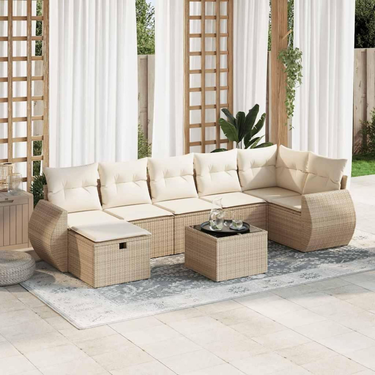 VIDAXL Salon de jardin avec coussins 8 pcs beige resine tressee