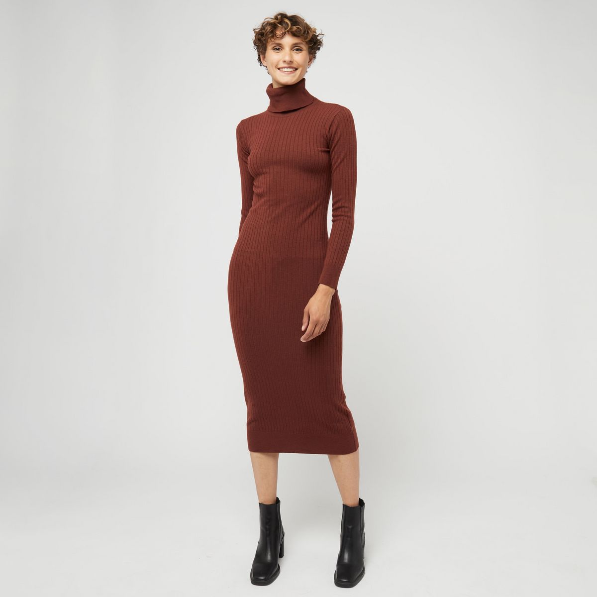 INEXTENSO Robe mi-longue marron femme