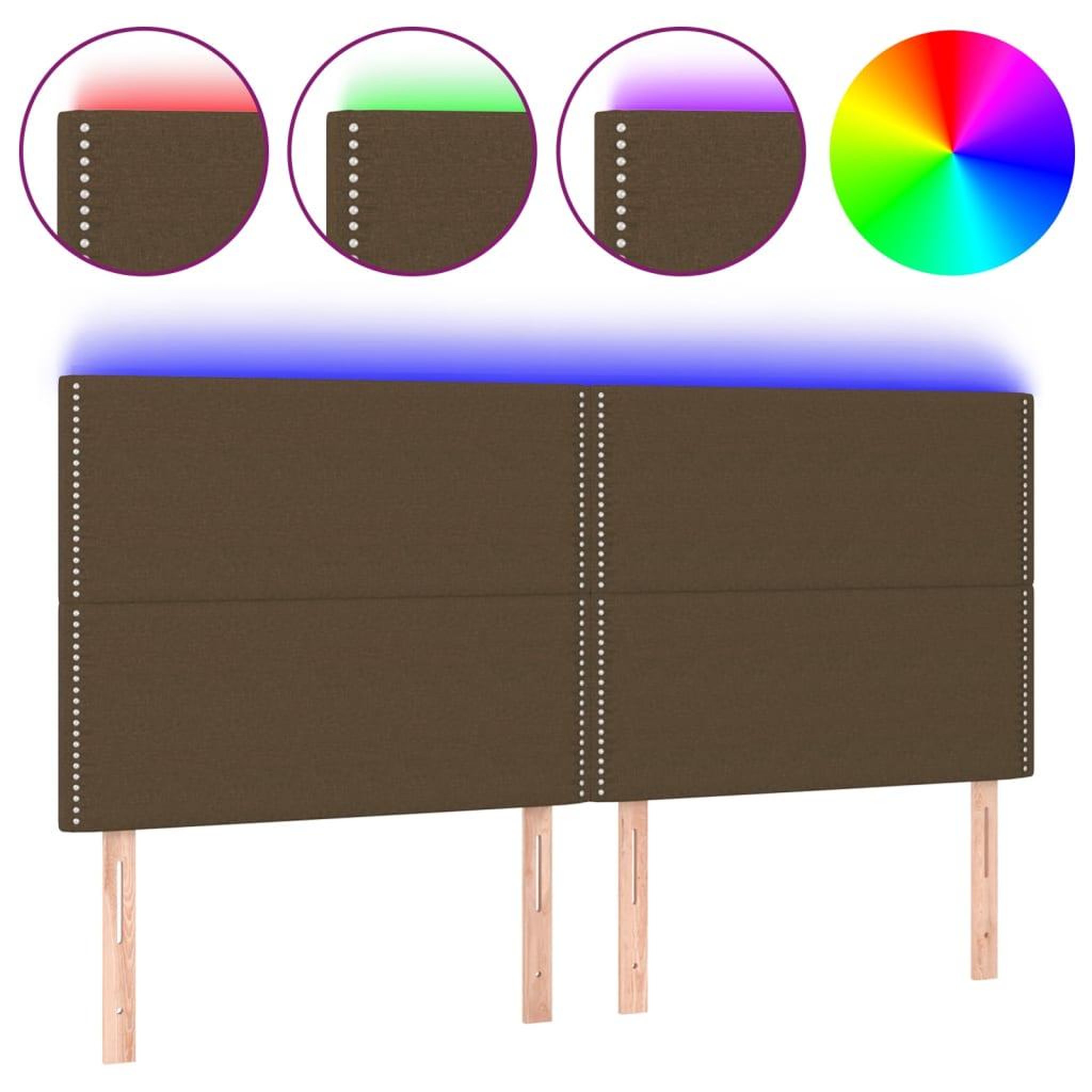 Voir la diapositive 2 : VIDAXL Tete de lit a LED Marron fonce 180x5x118/128 cm Tissu