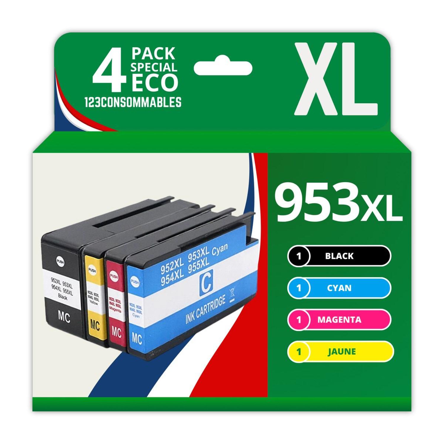 123CONSOMMABLES 953XL Pack de 4 Cartouches d'encre compatibles avec HP Officejet Pro 8715 8710 HP Officejet Pro 7720 7740 8730 8720 8725 8210 Neuf - vue 9