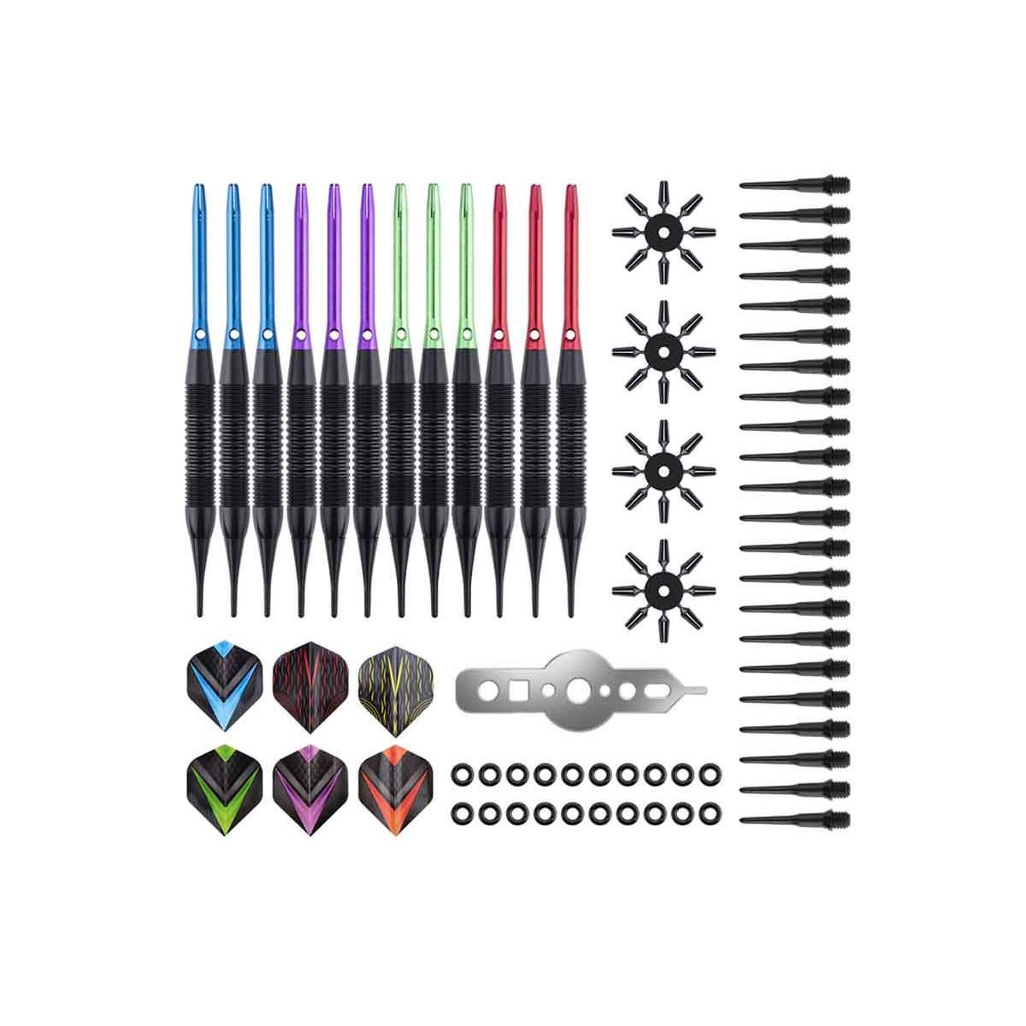 Voir la diapositive 3 : DE FAUGERES Jeu de 12 fléchettes à pointe plastique  pura  15cm multicolore
