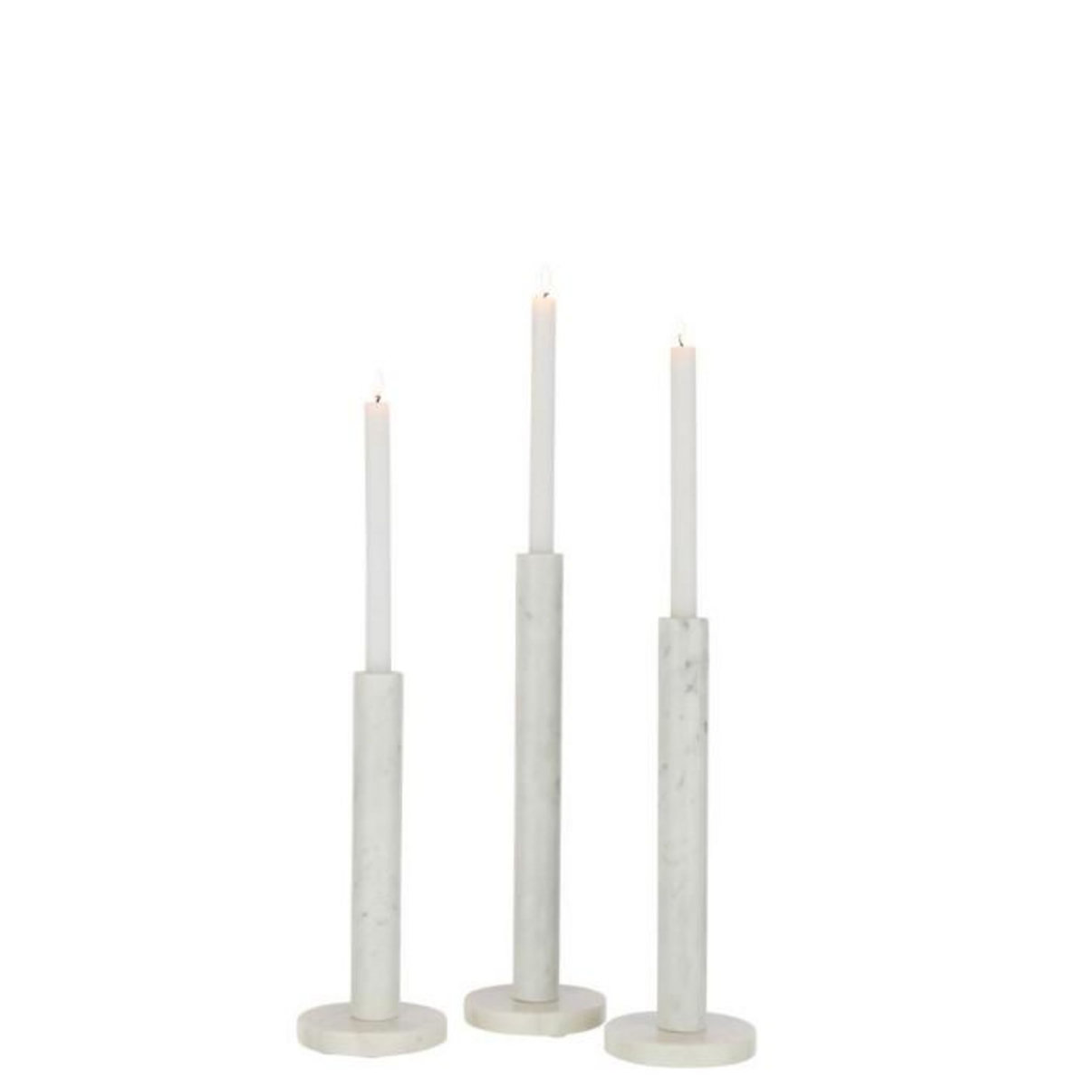 Paris Prix Lot de 3 Bougeoirs en Marbre  Bali  40cm Blanc