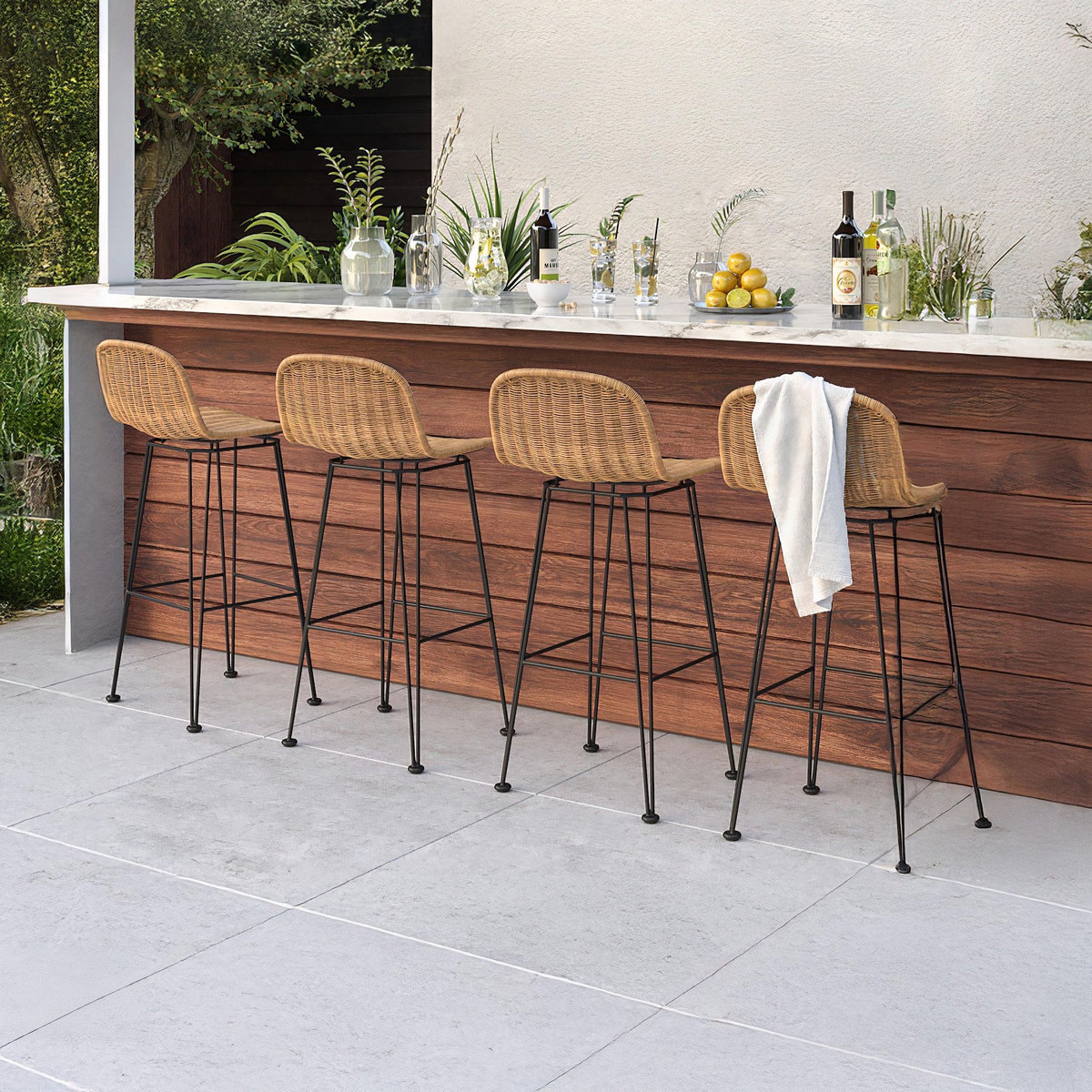 Rendez vous déco Lot de 2 chaises de bar 76 cm en résine tressée marron-Jigani