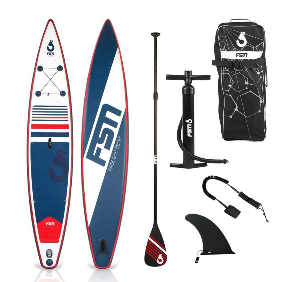 FUSION Paddle gonflable RACE 12'6 - 384 x 71 x 15 cm - Stand up paddle avec pagaie, leash, pompe, anneaux de kayak et sac de transport